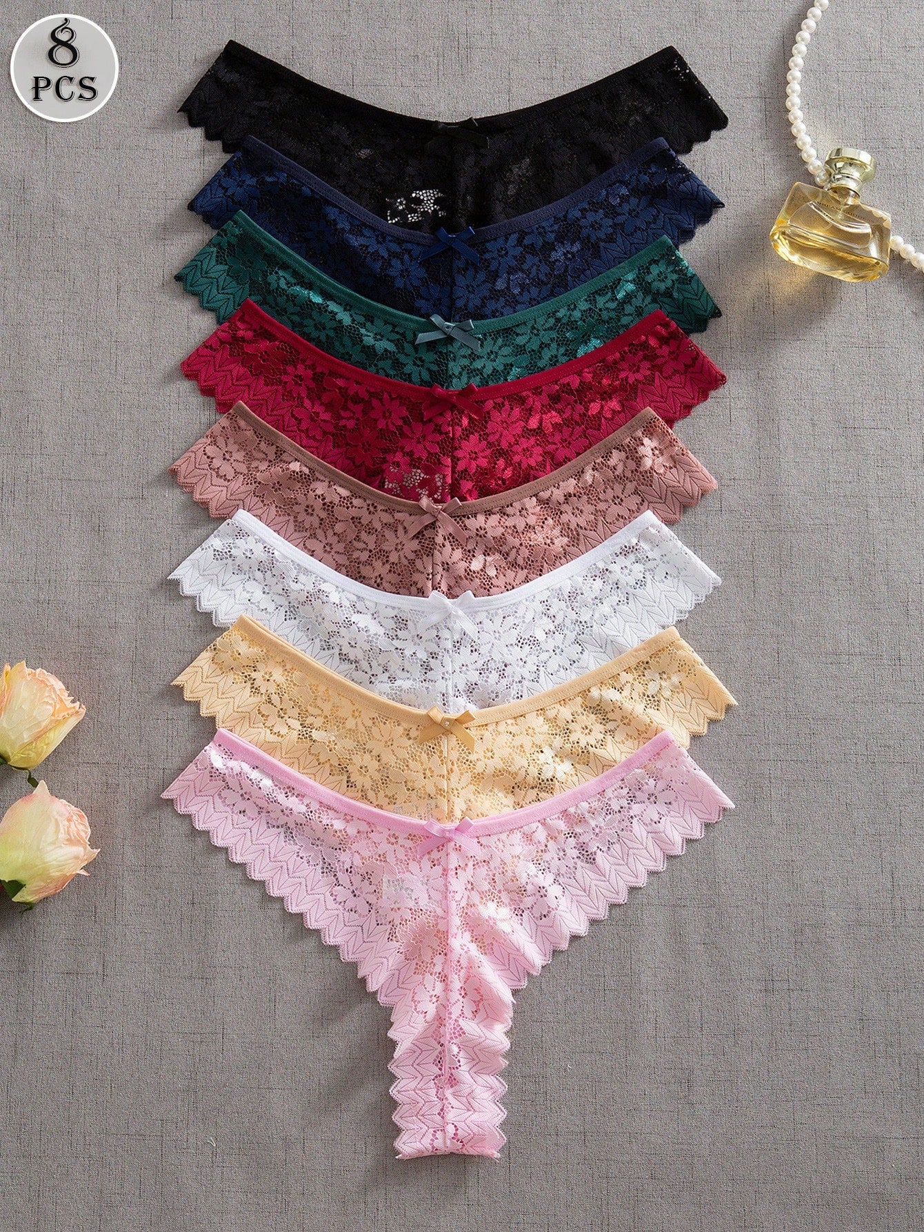 8pcs/Set Romantic Sexy Lace Women's Thong Panties