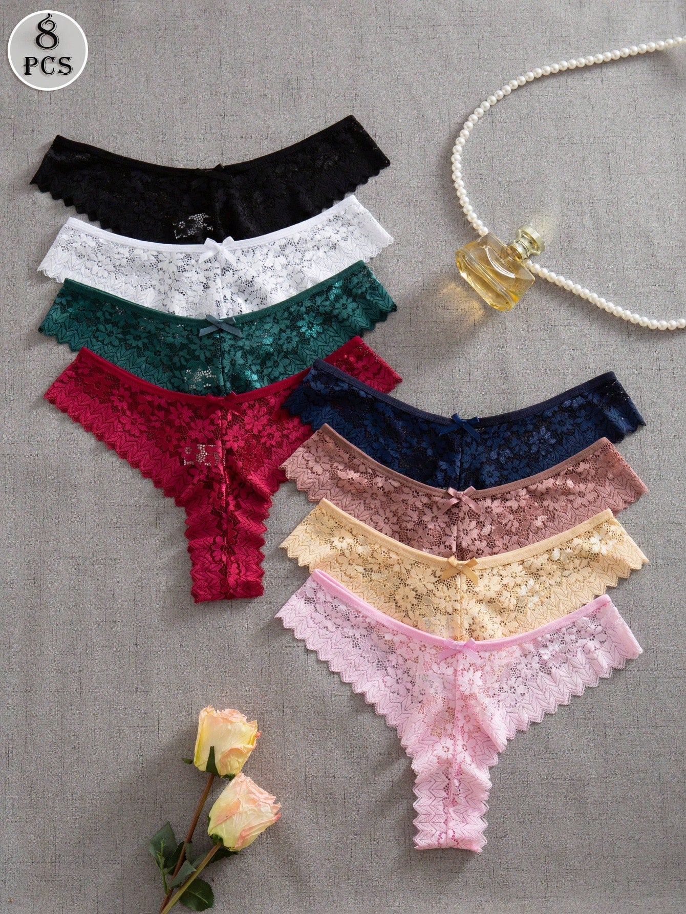 8pcs/Set Romantic Sexy Lace Women's Thong Panties
