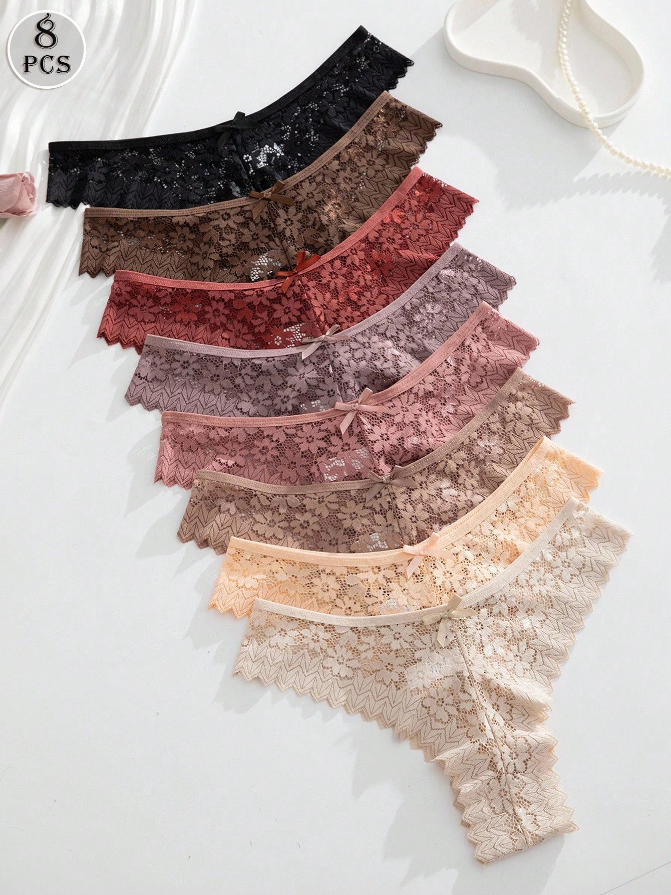 8pcs/Set Romantic Sexy Lace Women's Thong Panties