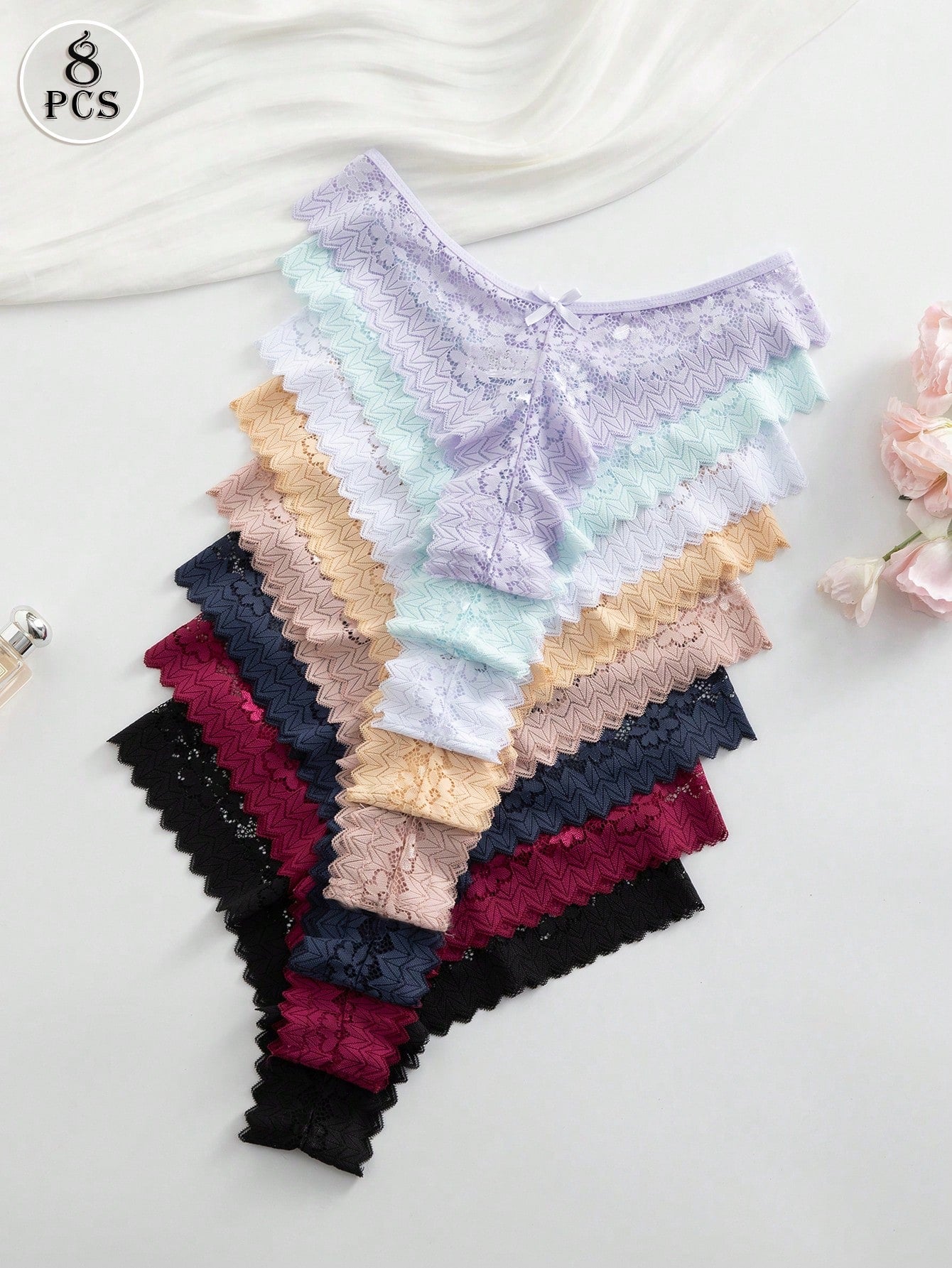 8pcs/Set Romantic Sexy Lace Women's Thong Panties