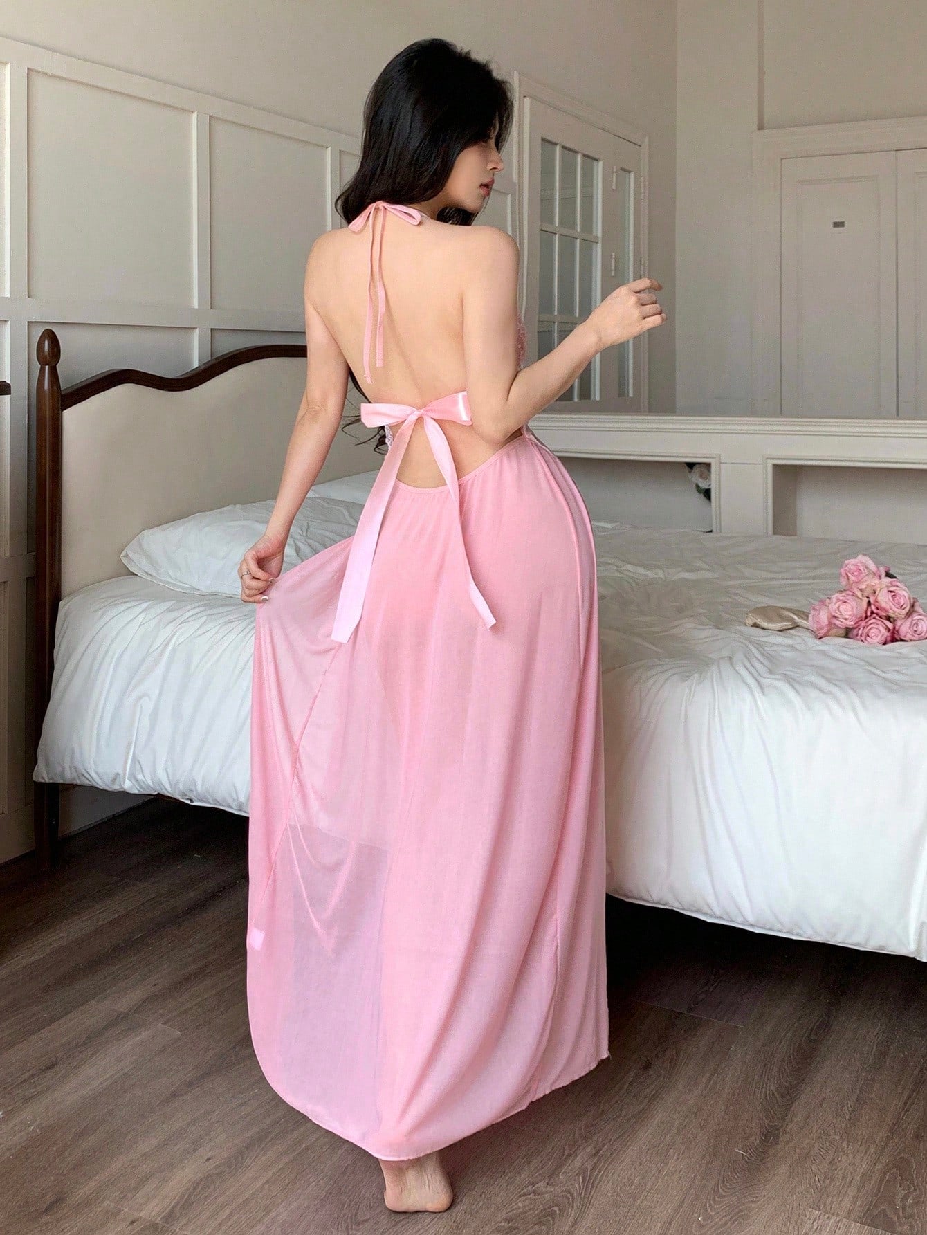 Sexy Mesh Split Maxi Nightgown