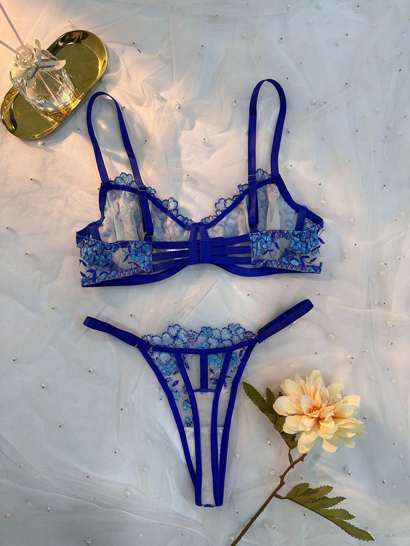 2pcs Mesh Embroidery Women's Lingerie Set