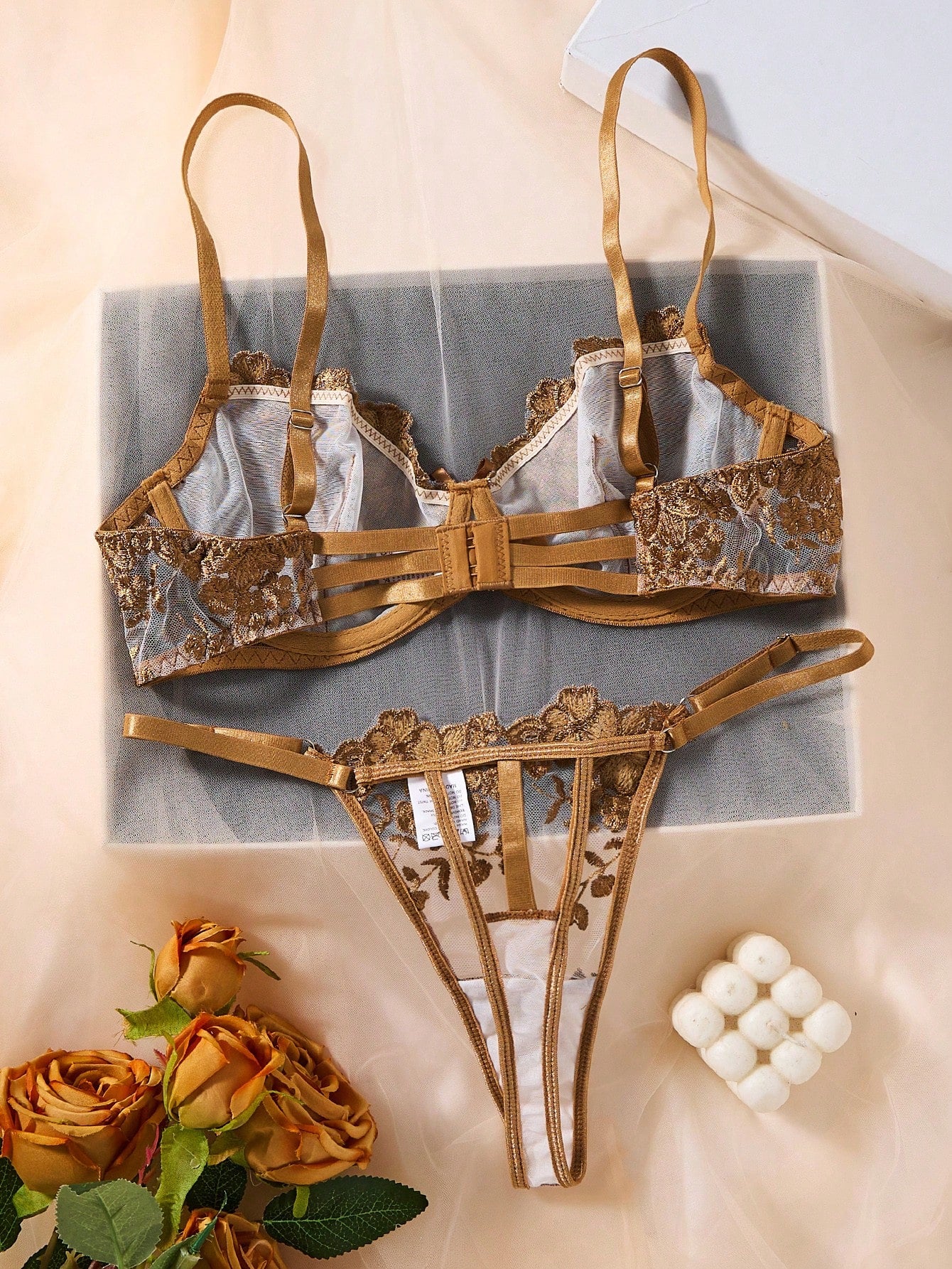 2pcs Mesh Embroidery Women's Lingerie Set
