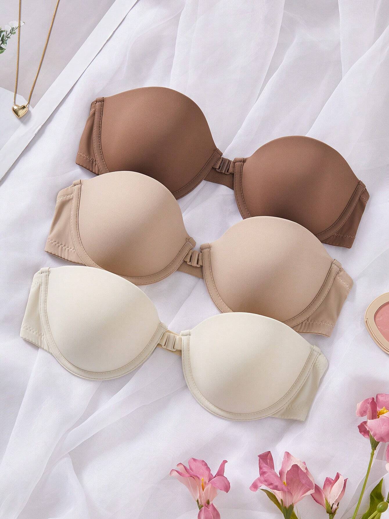 Basics 3pcs Minimalist Strapless Sexy Front Closure Bras Set