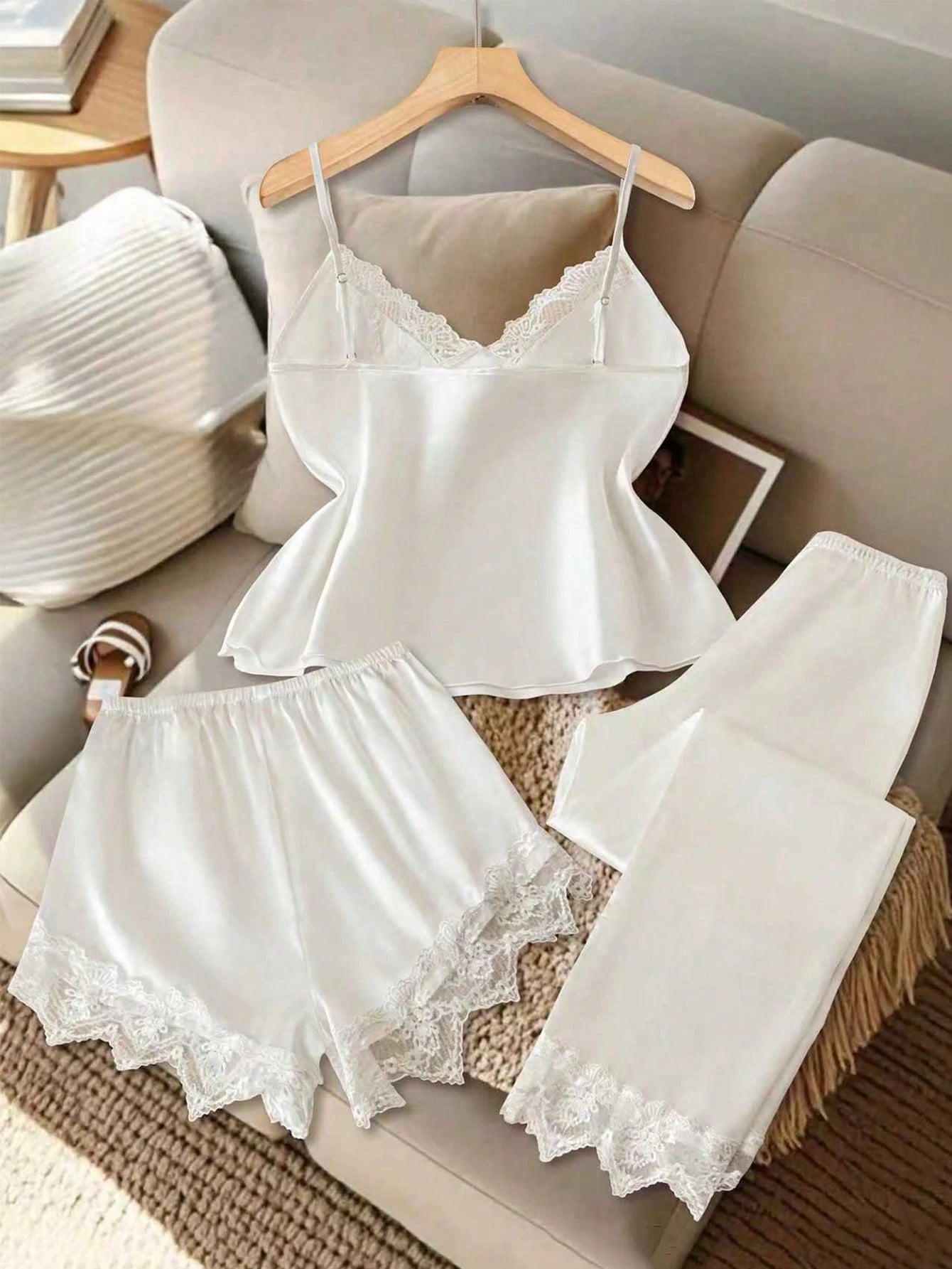 Lace Trim Spaghetti Strap Shorts And Pants