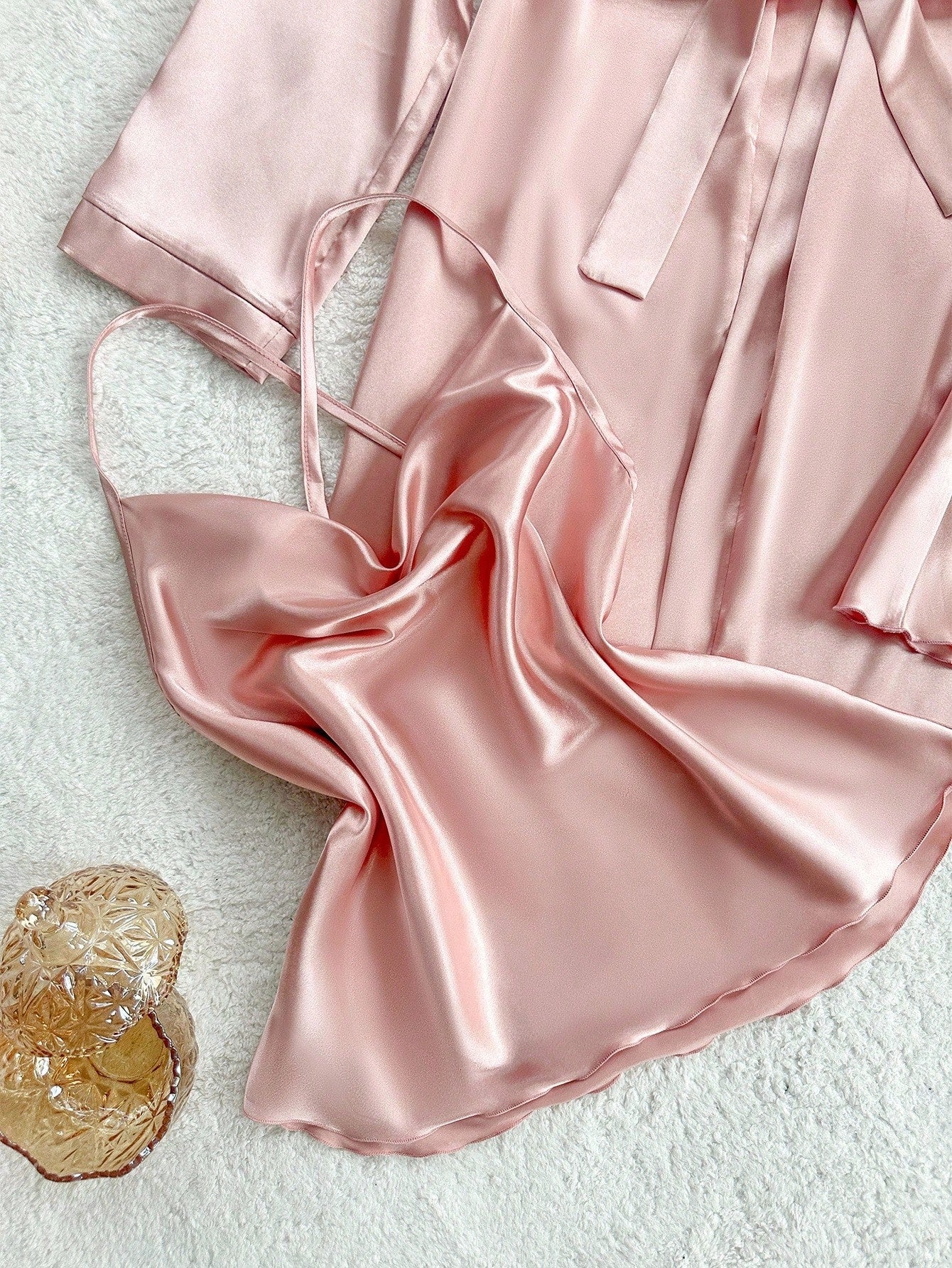 Plunging Neck Camisole Top, Shorts, And Robe Sleepwear Set