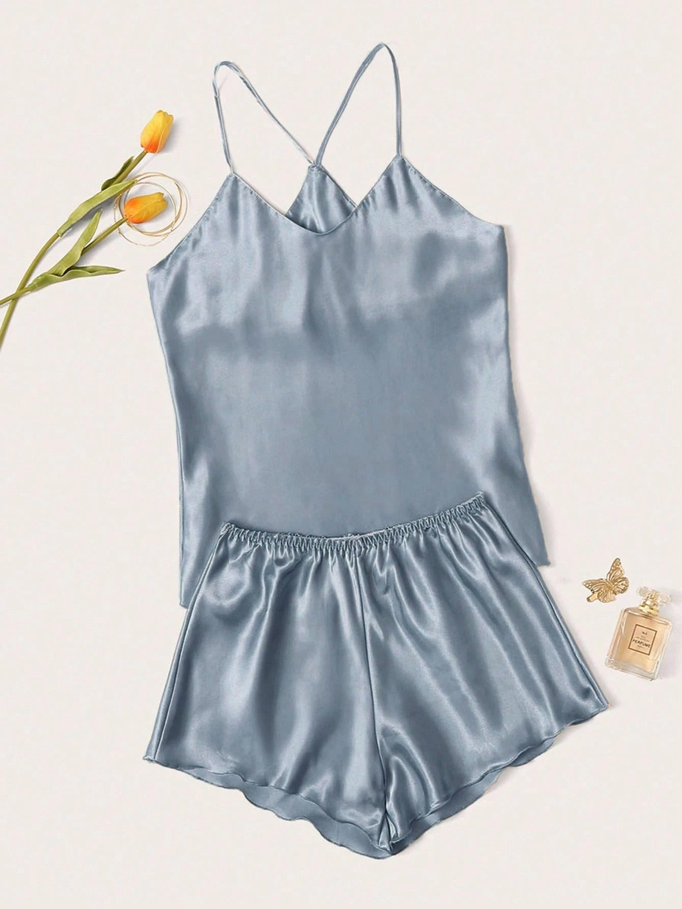 Women Solid Color Camisole And Shorts Pajama Set