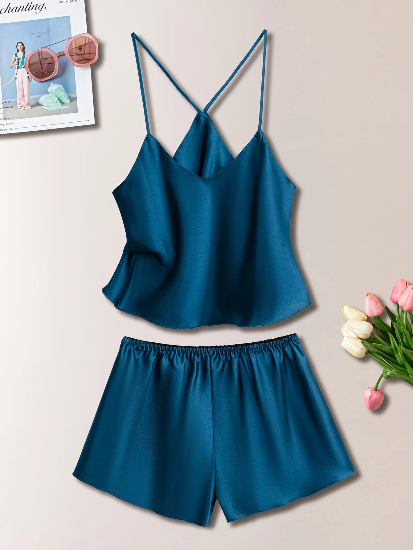 Women Solid Color Camisole And Shorts Pajama Set