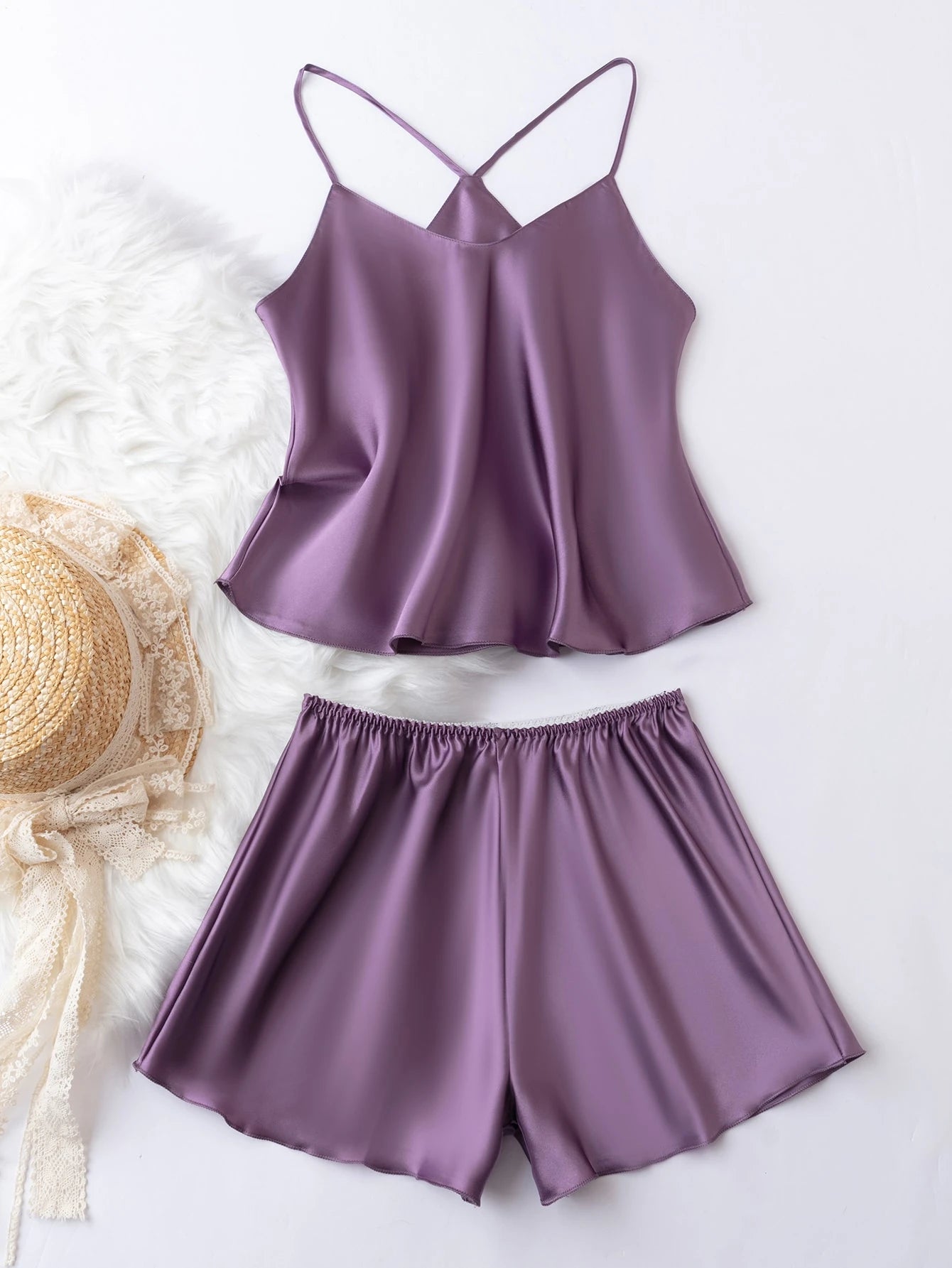 Women Solid Color Camisole And Shorts Pajama Set