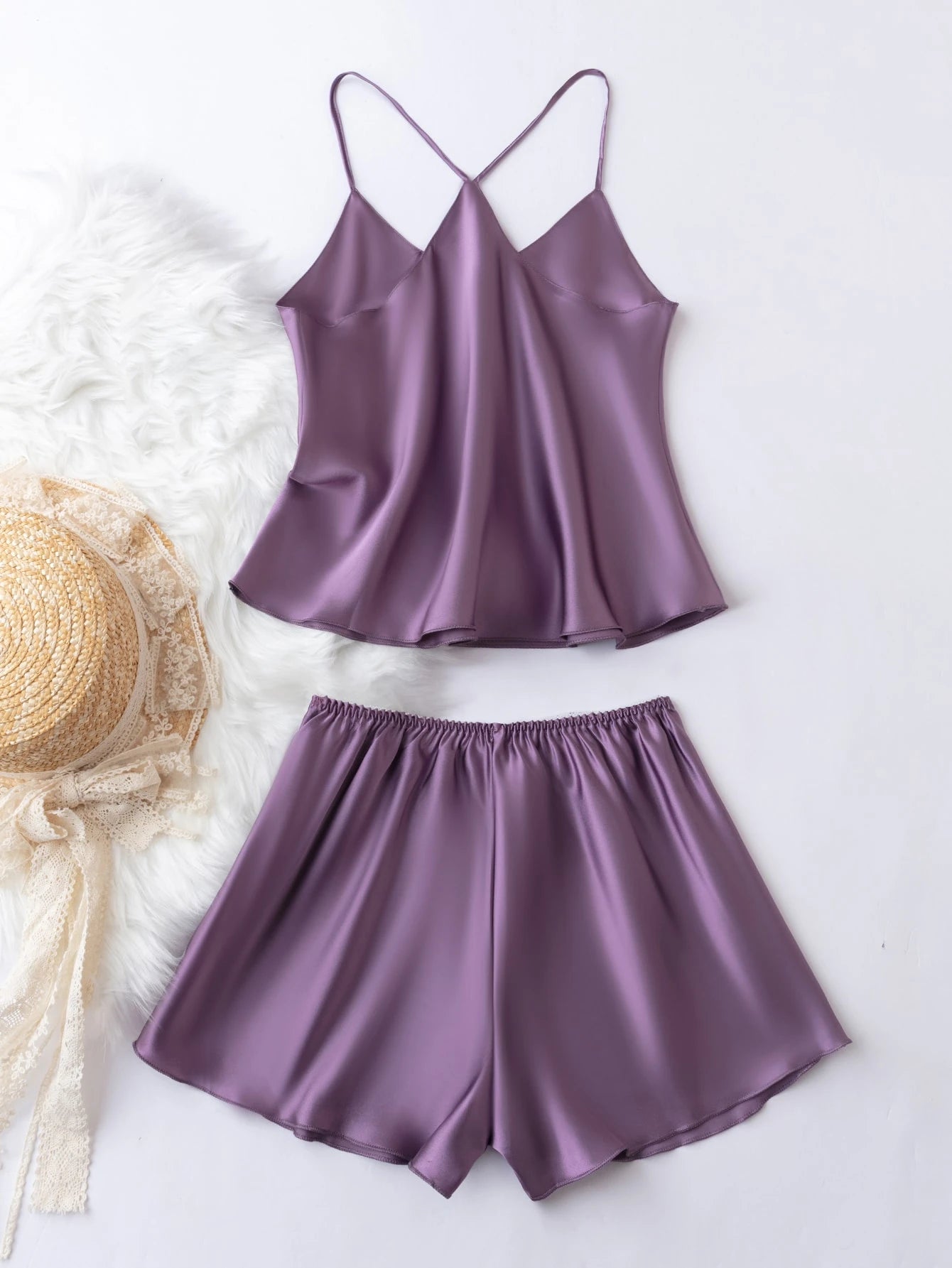 Women Solid Color Camisole And Shorts Pajama Set