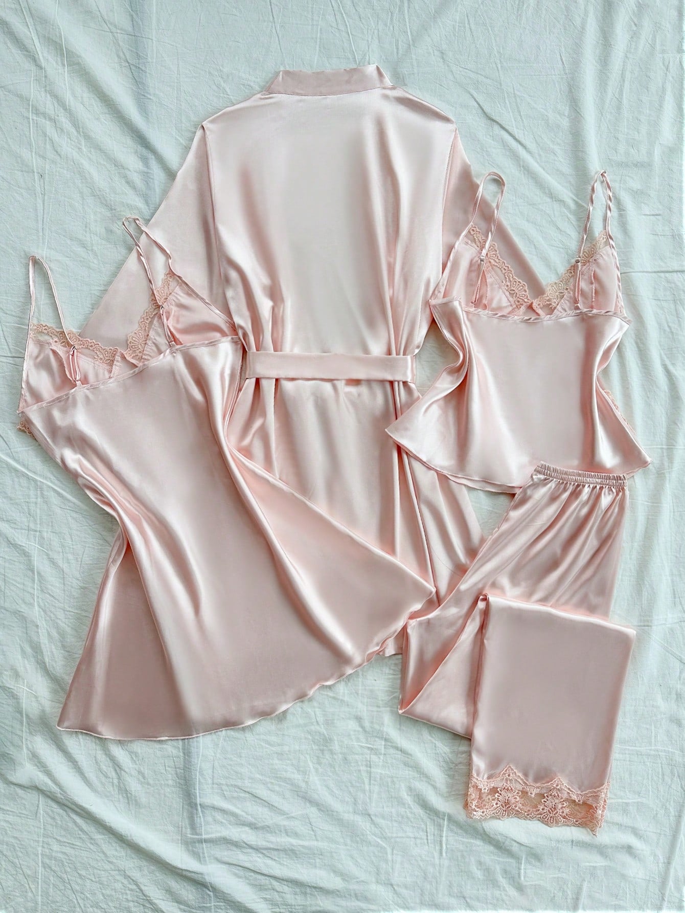 Embroidered Lace Cami Top & Sleep Dress & Pants & Sleepwear Belted Robe