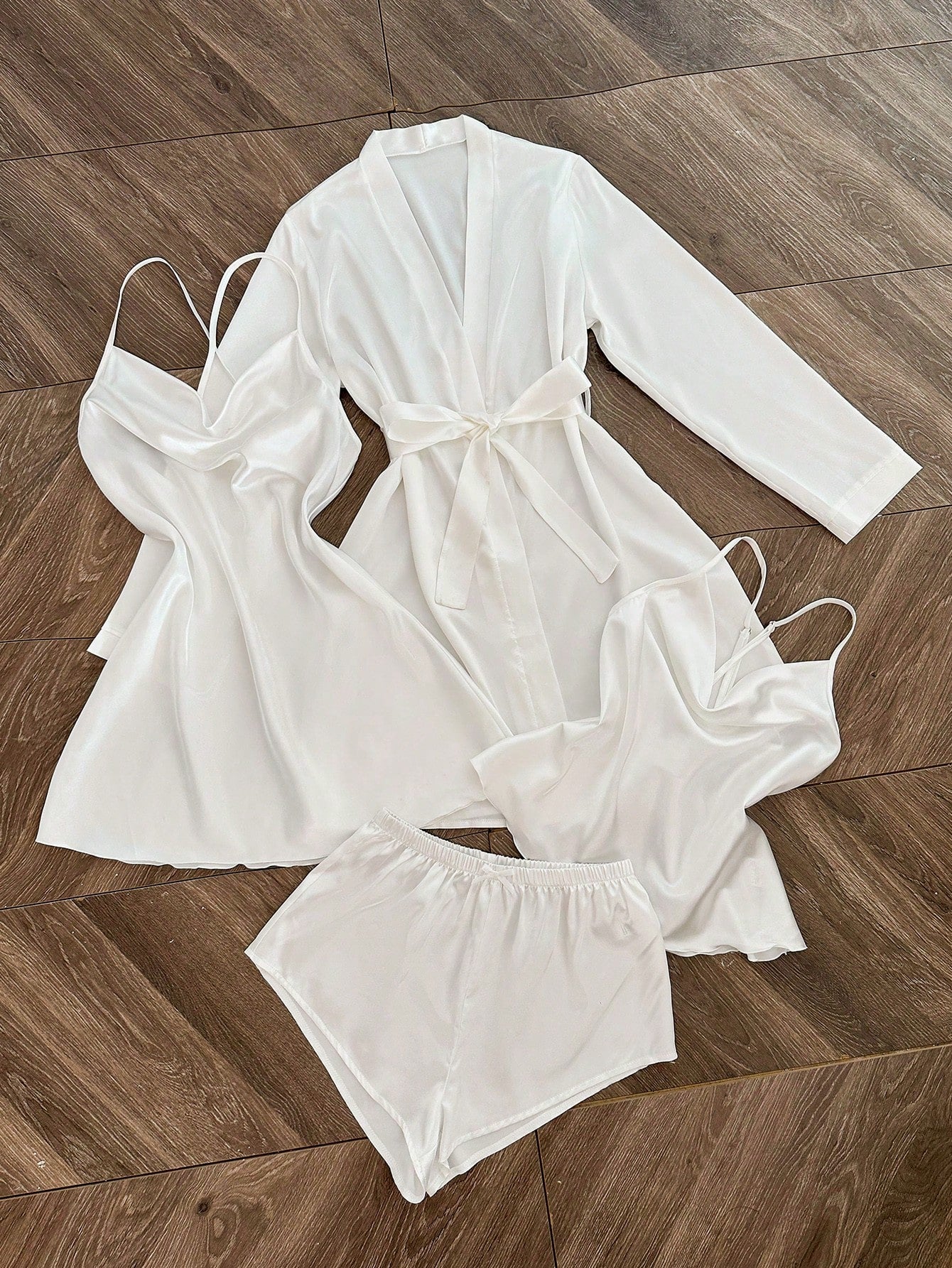 Plunging Neck Camisole Top, Shorts, And Robe Sleepwear Set