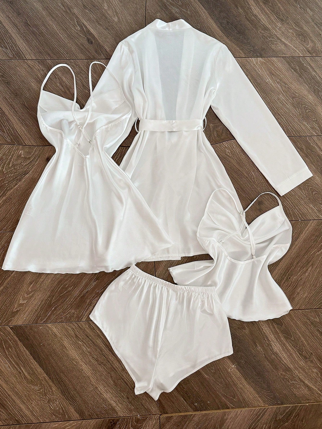 Plunging Neck Camisole Top, Shorts, And Robe Sleepwear Set