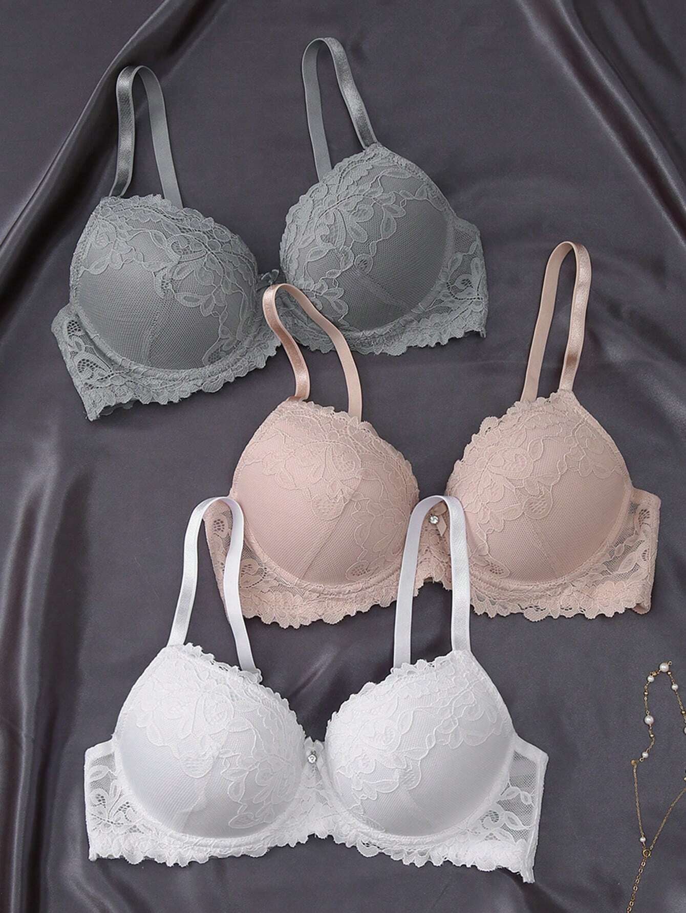 Snug Zone 3pcs Floral Lace Underwire Bra Lingerie