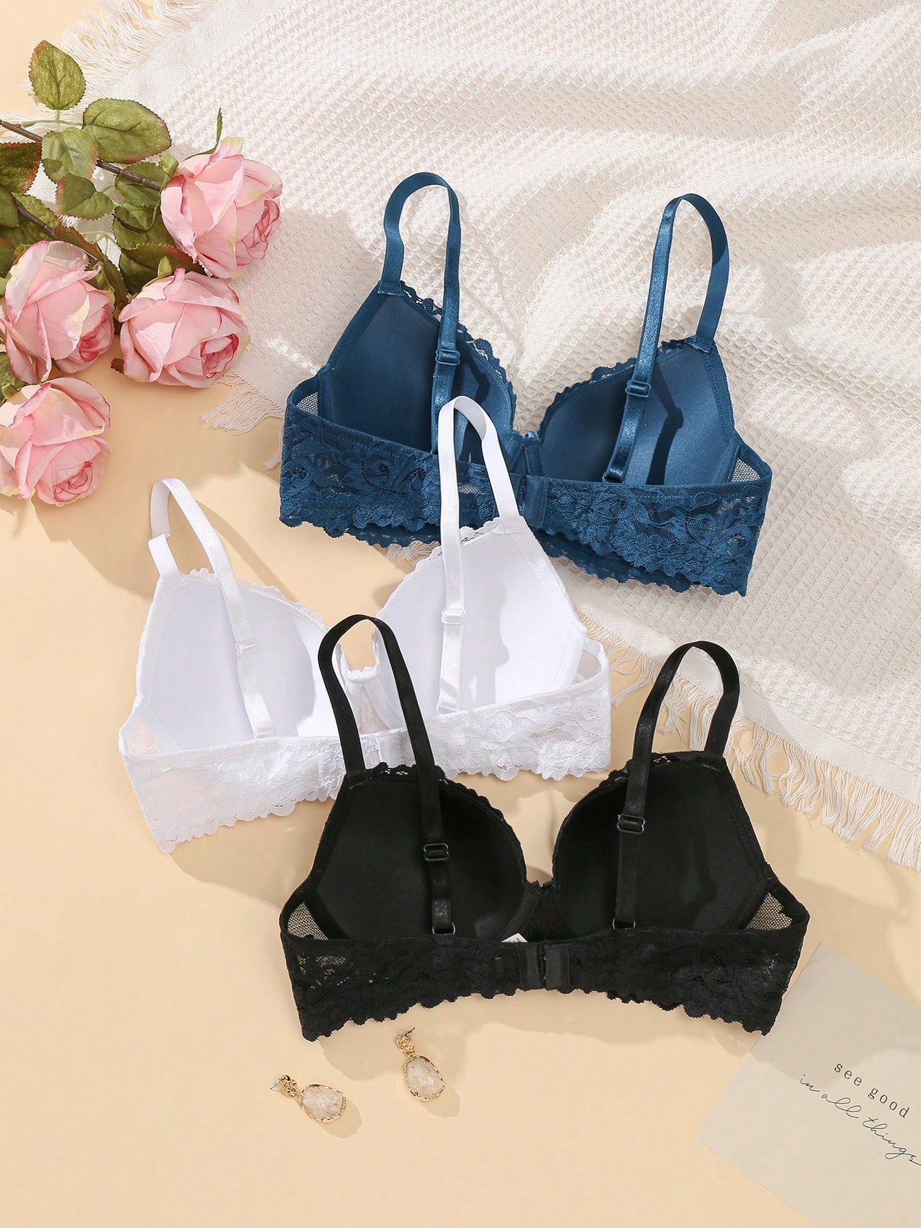 Snug Zone 3pcs Floral Lace Underwire Bra Lingerie