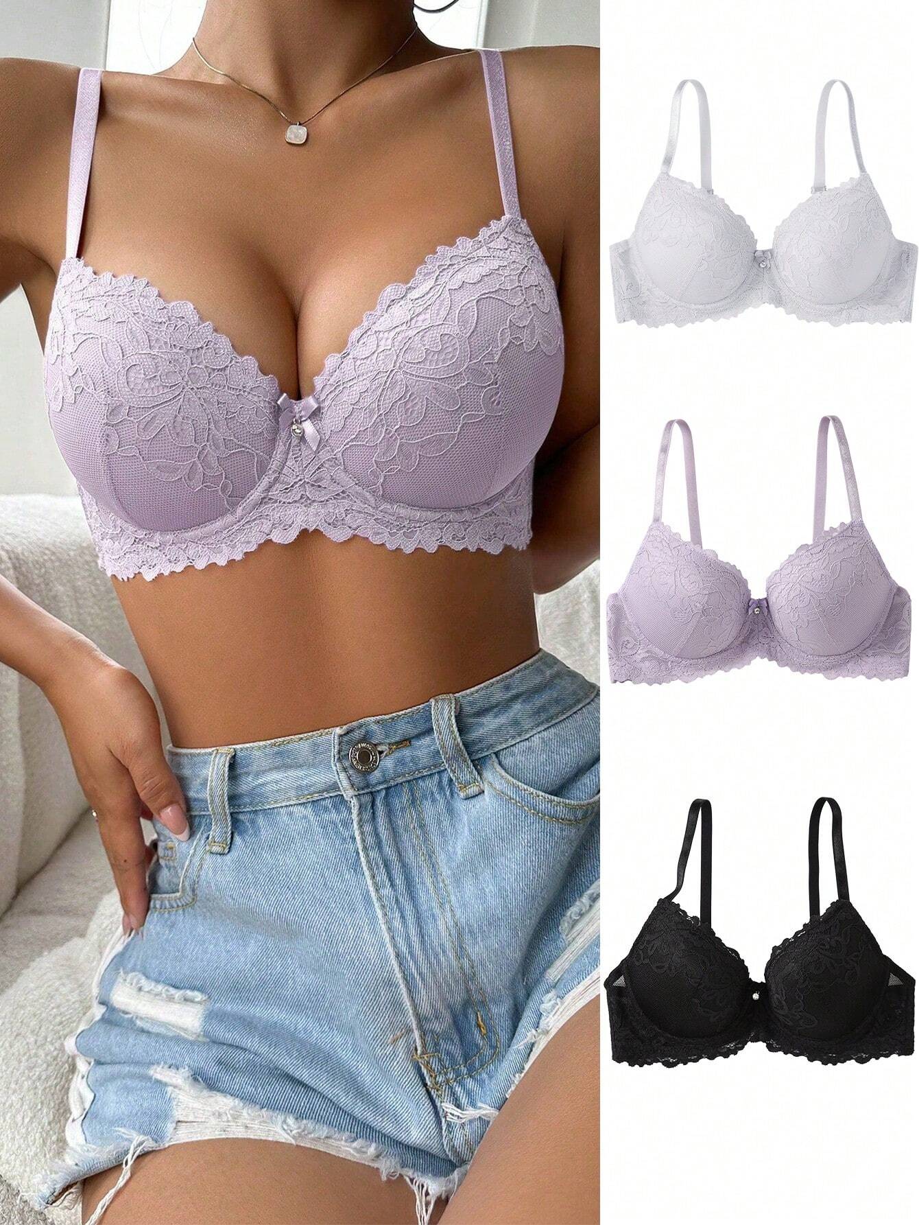 Snug Zone 3pcs Floral Lace Underwire Bra Lingerie