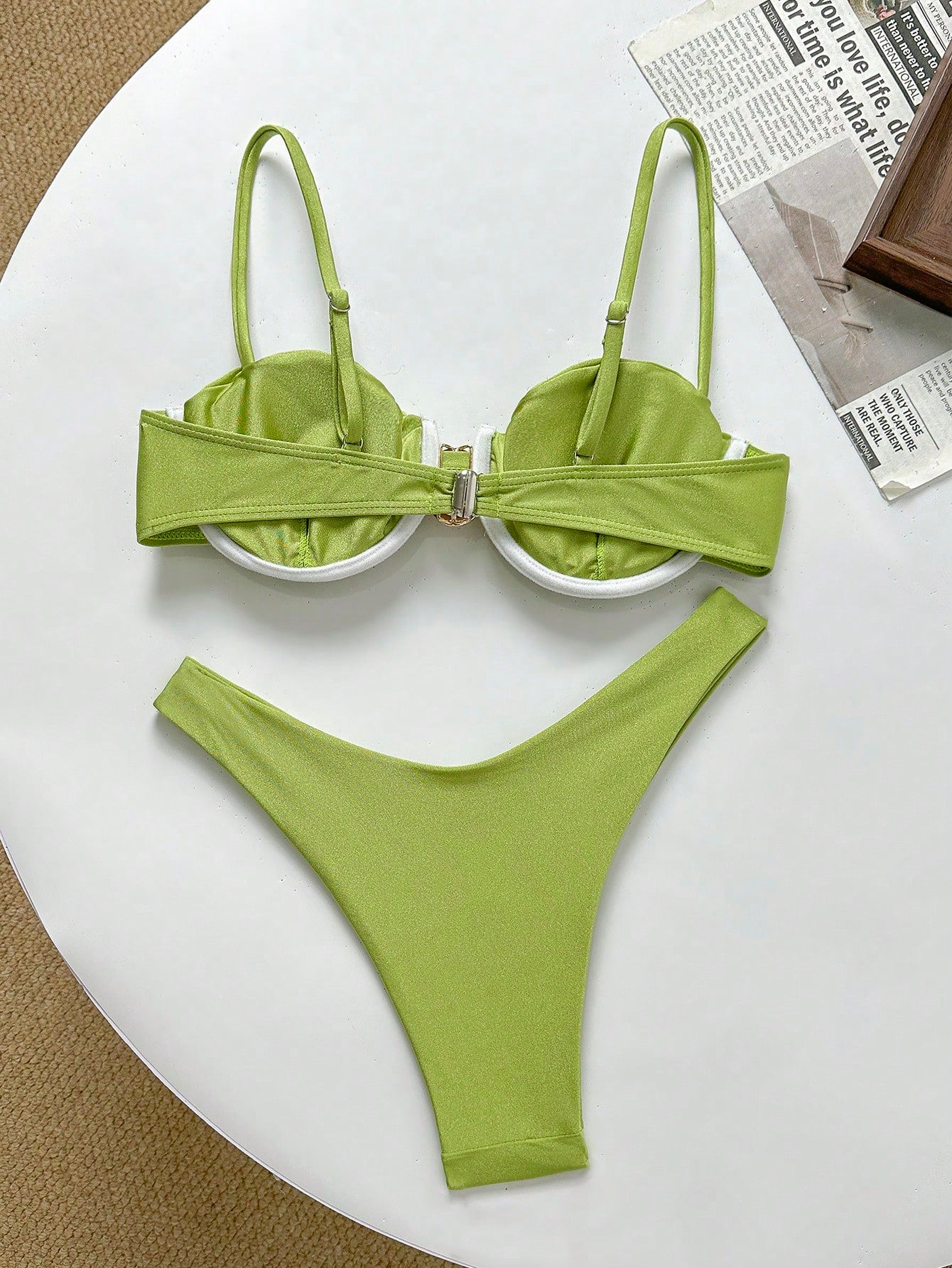 Basics Solid Color Spaghetti Strap Underwire Top And Bikini