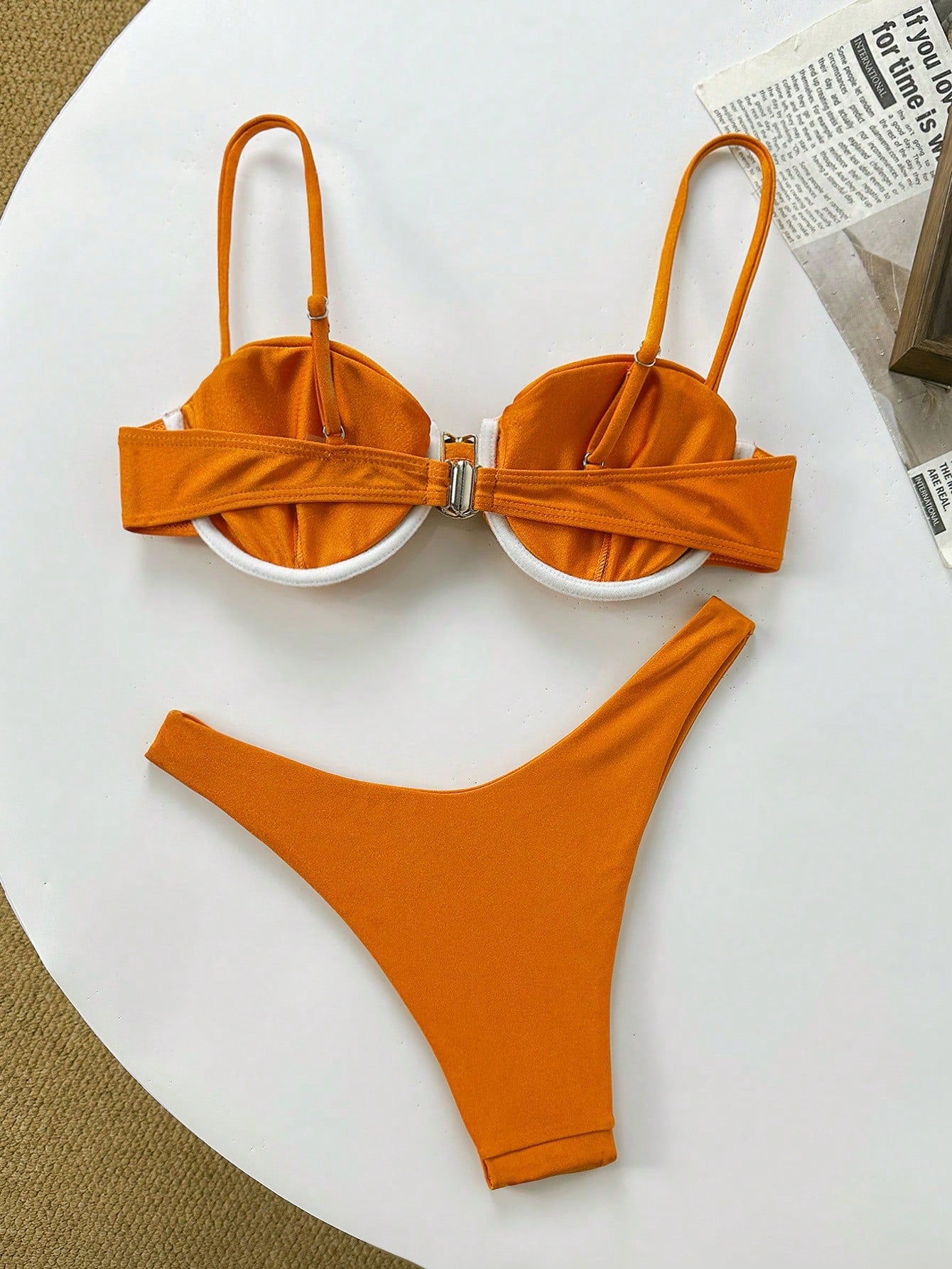 Basics Solid Color Spaghetti Strap Underwire Top And Bikini