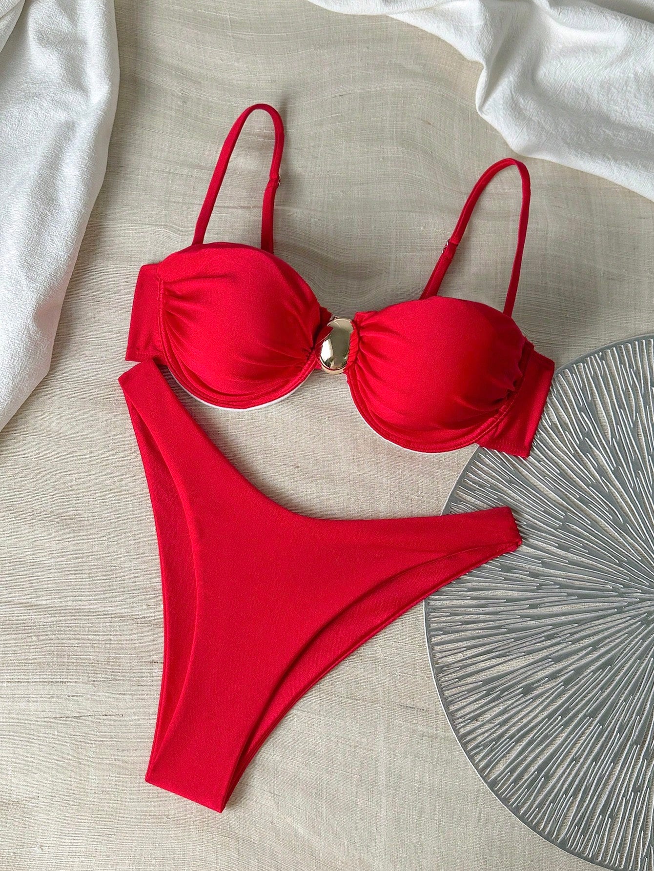 Basics Solid Color Spaghetti Strap Underwire Top And Bikini