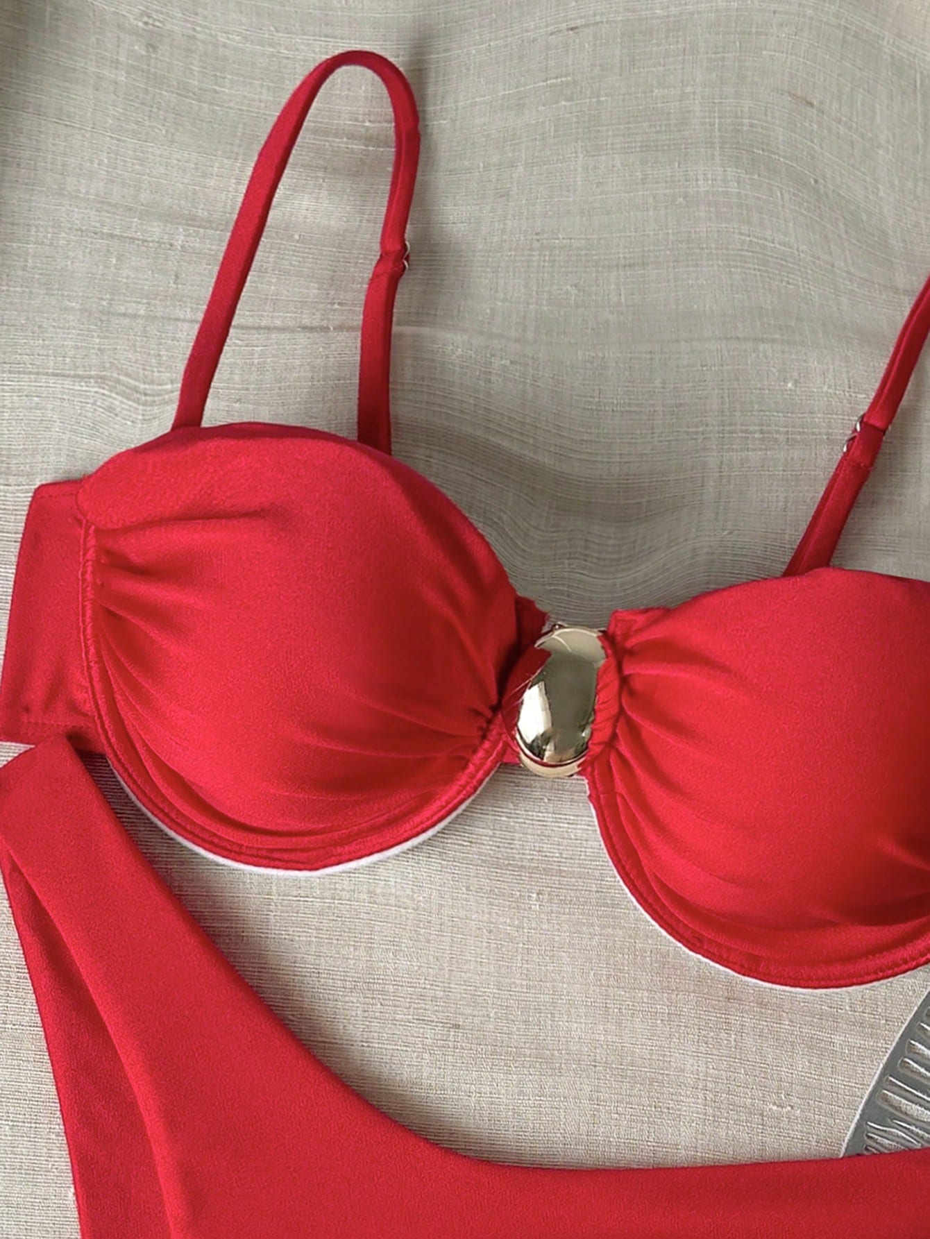 Basics Solid Color Spaghetti Strap Underwire Top And Bikini