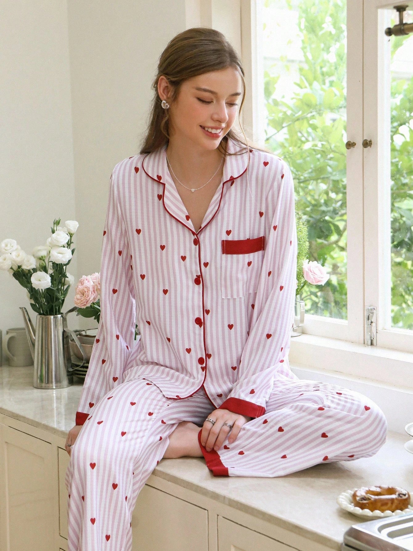 CottageSlumber Striped Heart Patchwork Top & Pants