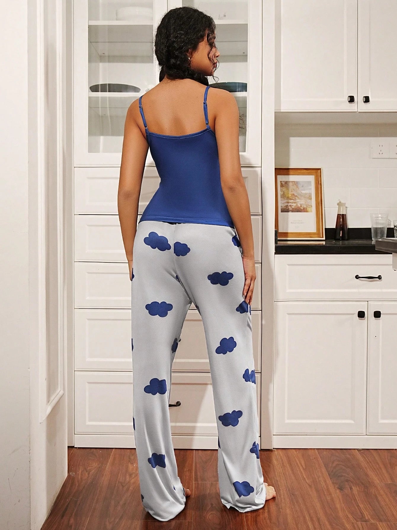 Slogan Graphic Cami Top & Cloud Print Pants PJ Set / Pajama Set