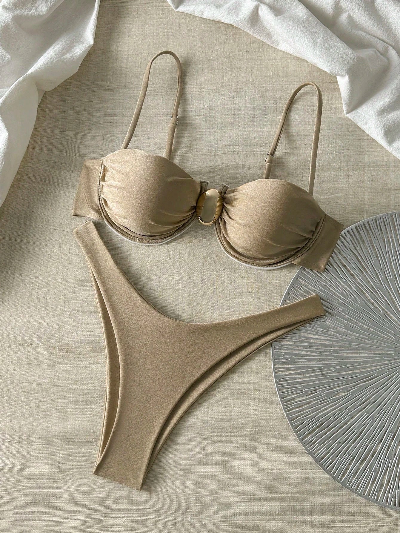 Basics Solid Color Spaghetti Strap Underwire Top And Bikini