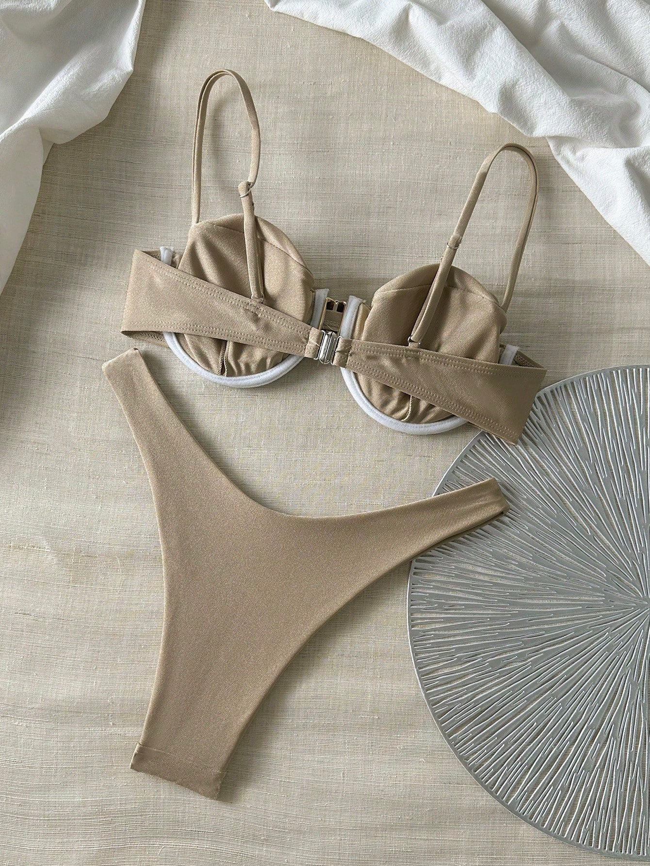 Basics Solid Color Spaghetti Strap Underwire Top And Bikini