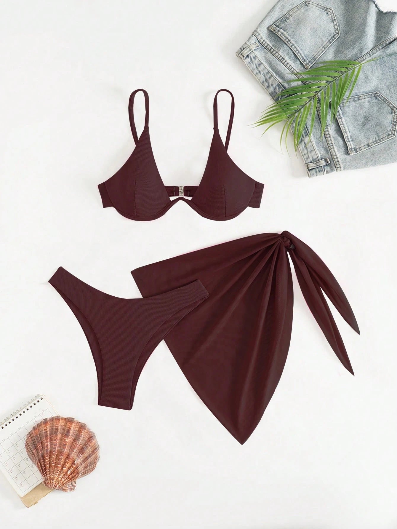 Women's Solid Color Halter Neck Simple Spaghetti Strap Bikini Swimsuit Set