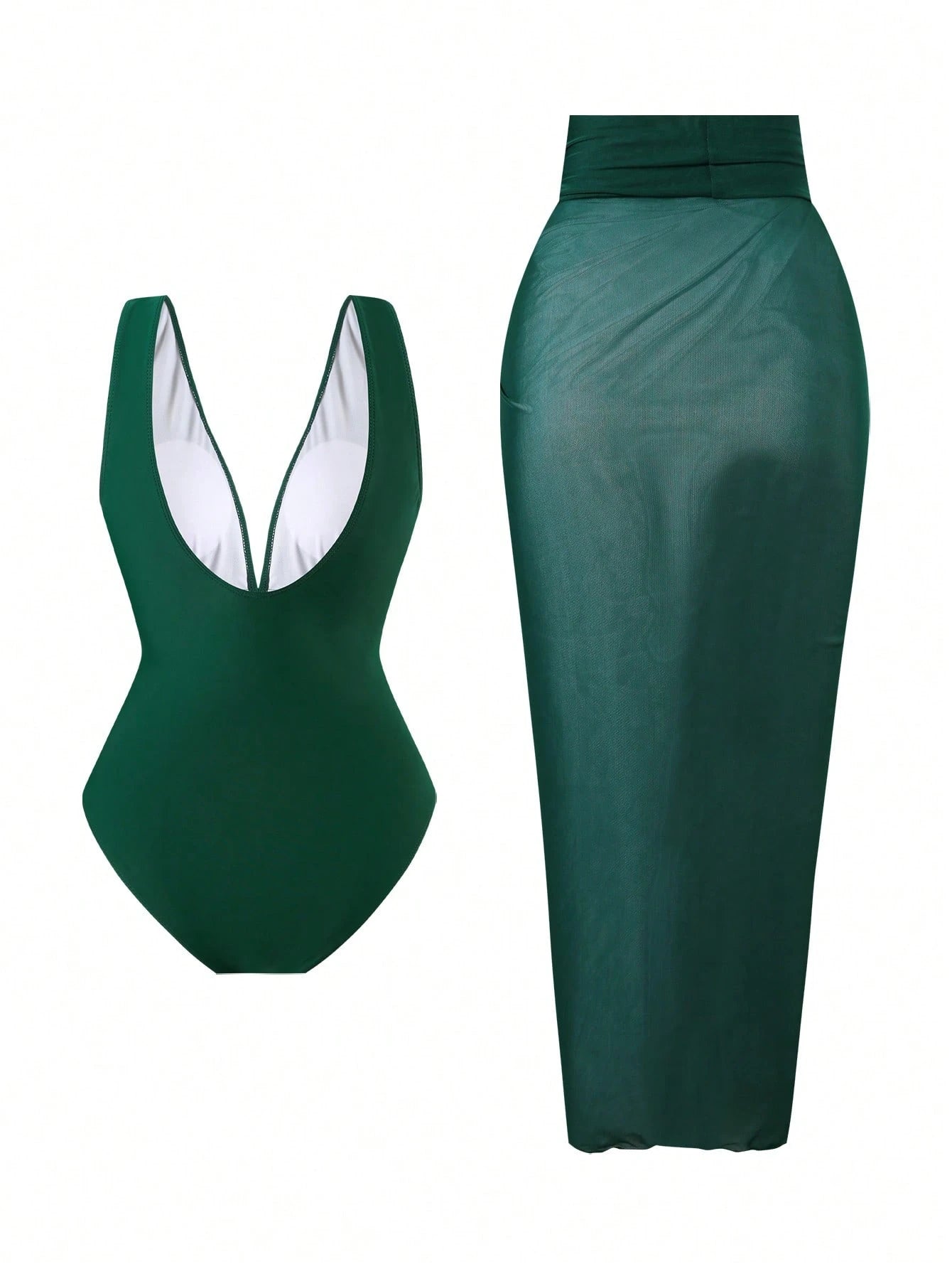 2pcs/Set Women's Swimsuit With Mesh Printed Beach Cover Up Skirt