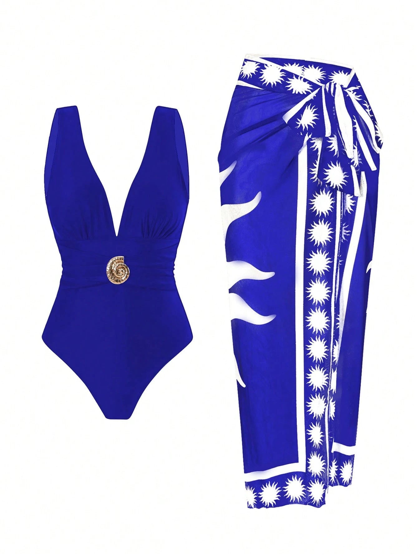 2pcs/Set Women's Swimsuit With Mesh Printed Beach Cover Up Skirt