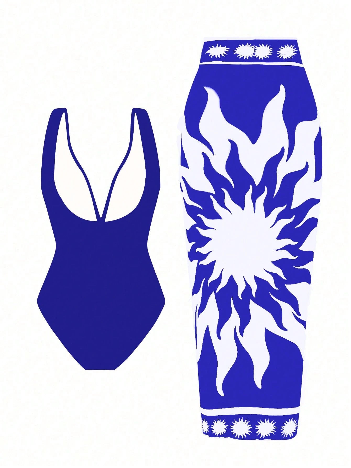2pcs/Set Women's Swimsuit With Mesh Printed Beach Cover Up Skirt