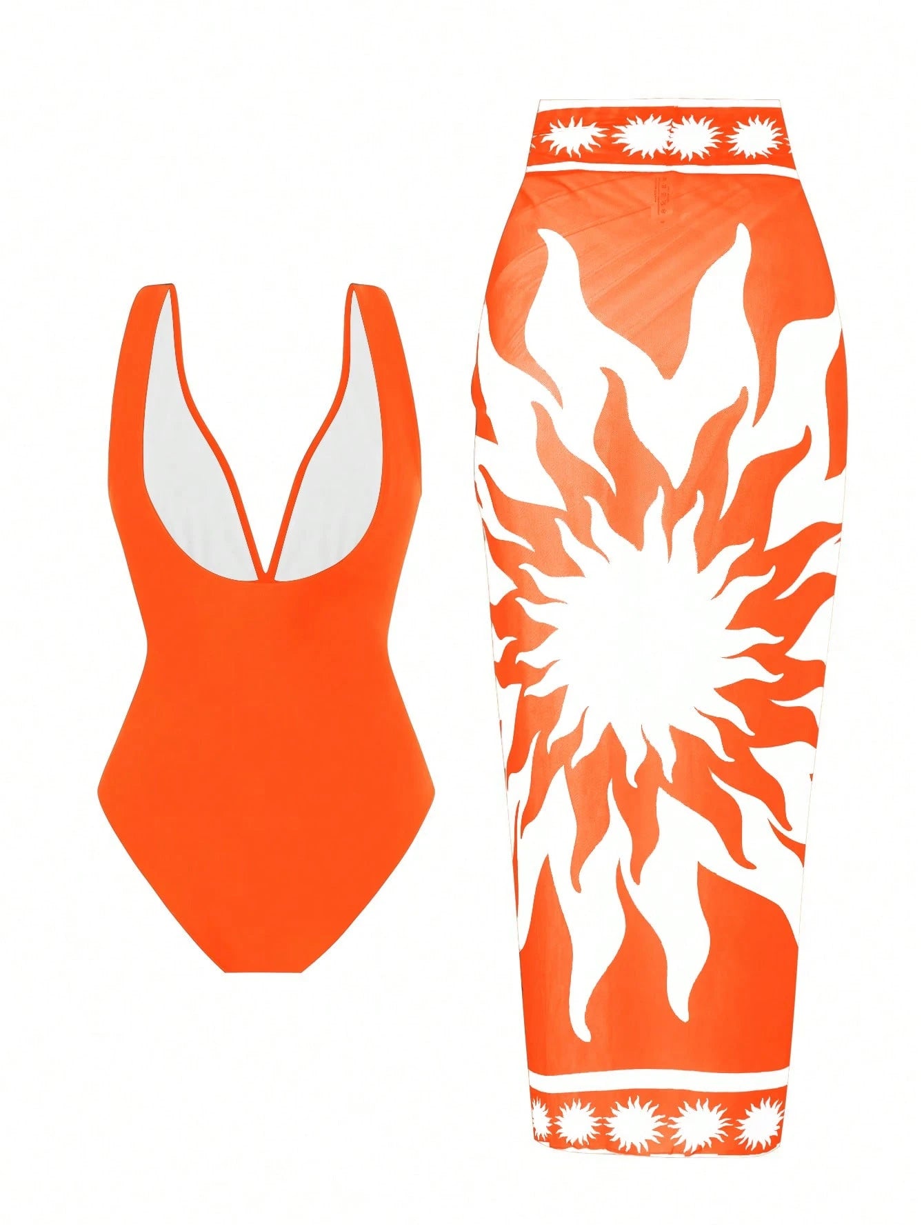 2pcs/Set Women's Swimsuit With Mesh Printed Beach Cover Up Skirt