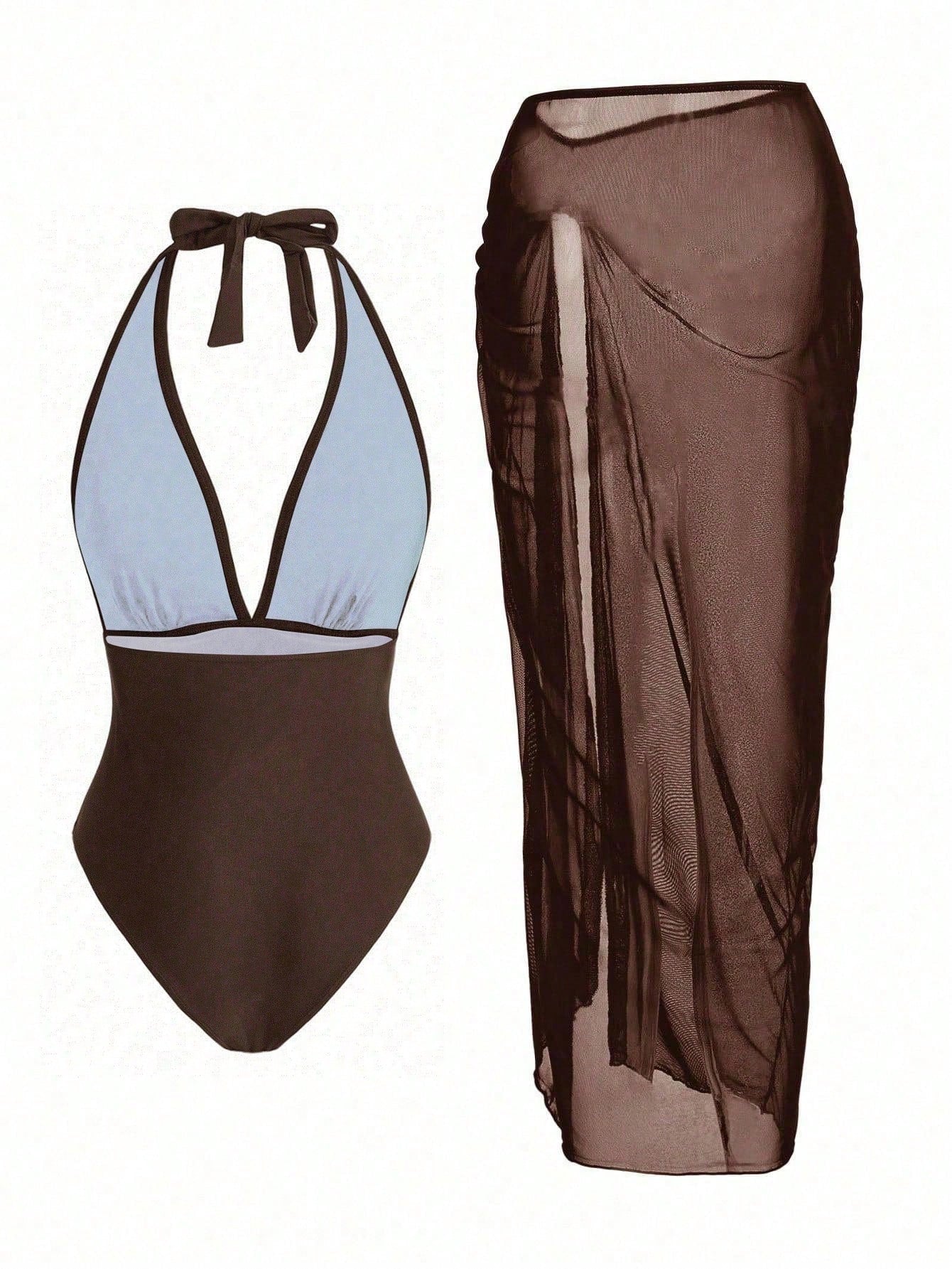 Elegant Romantic Starfish Decor One-Piece Swimsuit Set