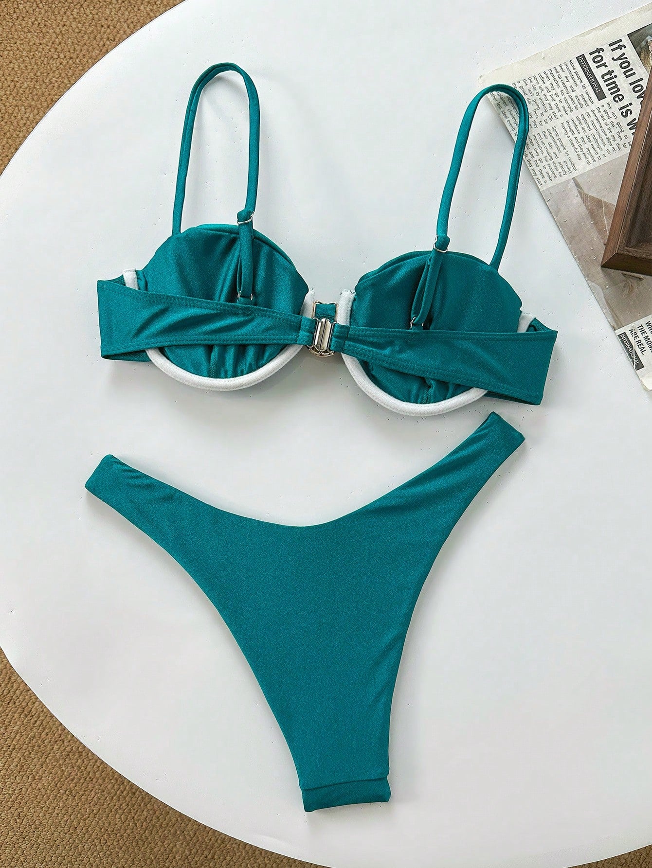 Basics Solid Color Spaghetti Strap Underwire Top And Bikini
