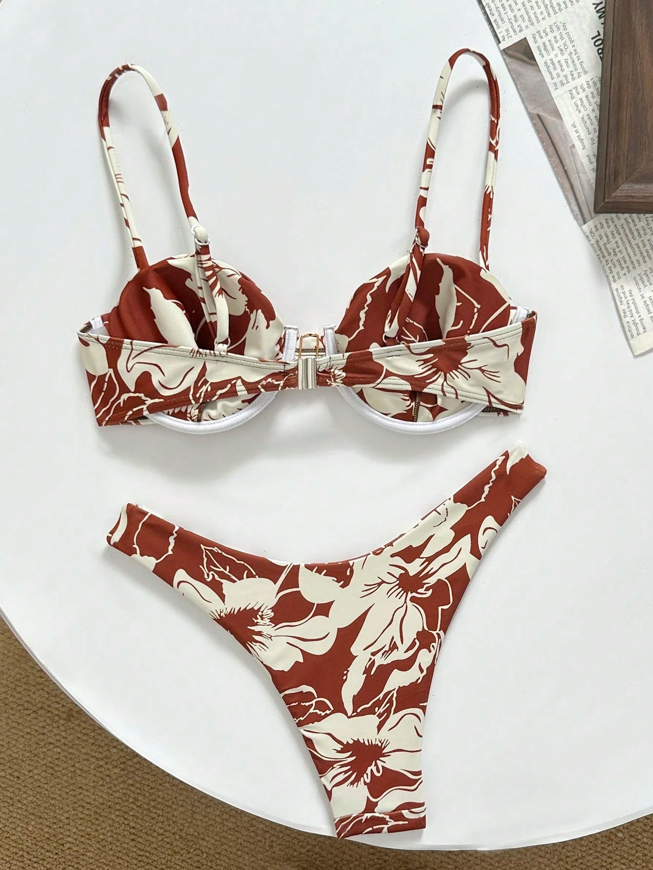 Basics Solid Color Spaghetti Strap Underwire Top And Bikini