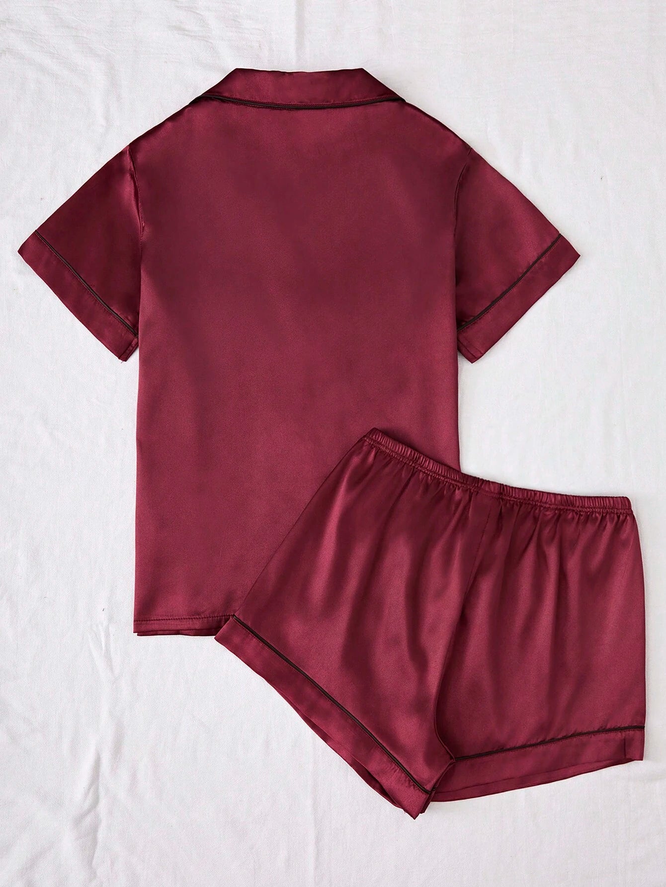 Contrast Piping Satin PJ Set