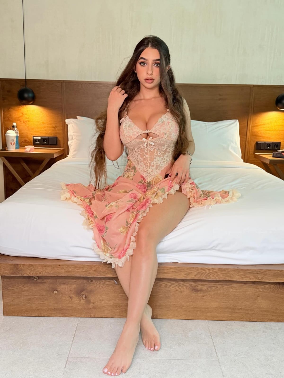 Floral Lace & Mesh Sheer Lace Splice Sexy Camisole Nightgown