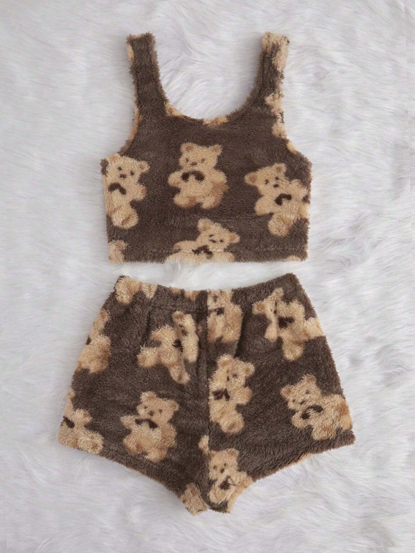 Women's Bear Print Tank Top And Shorts Pajama Set