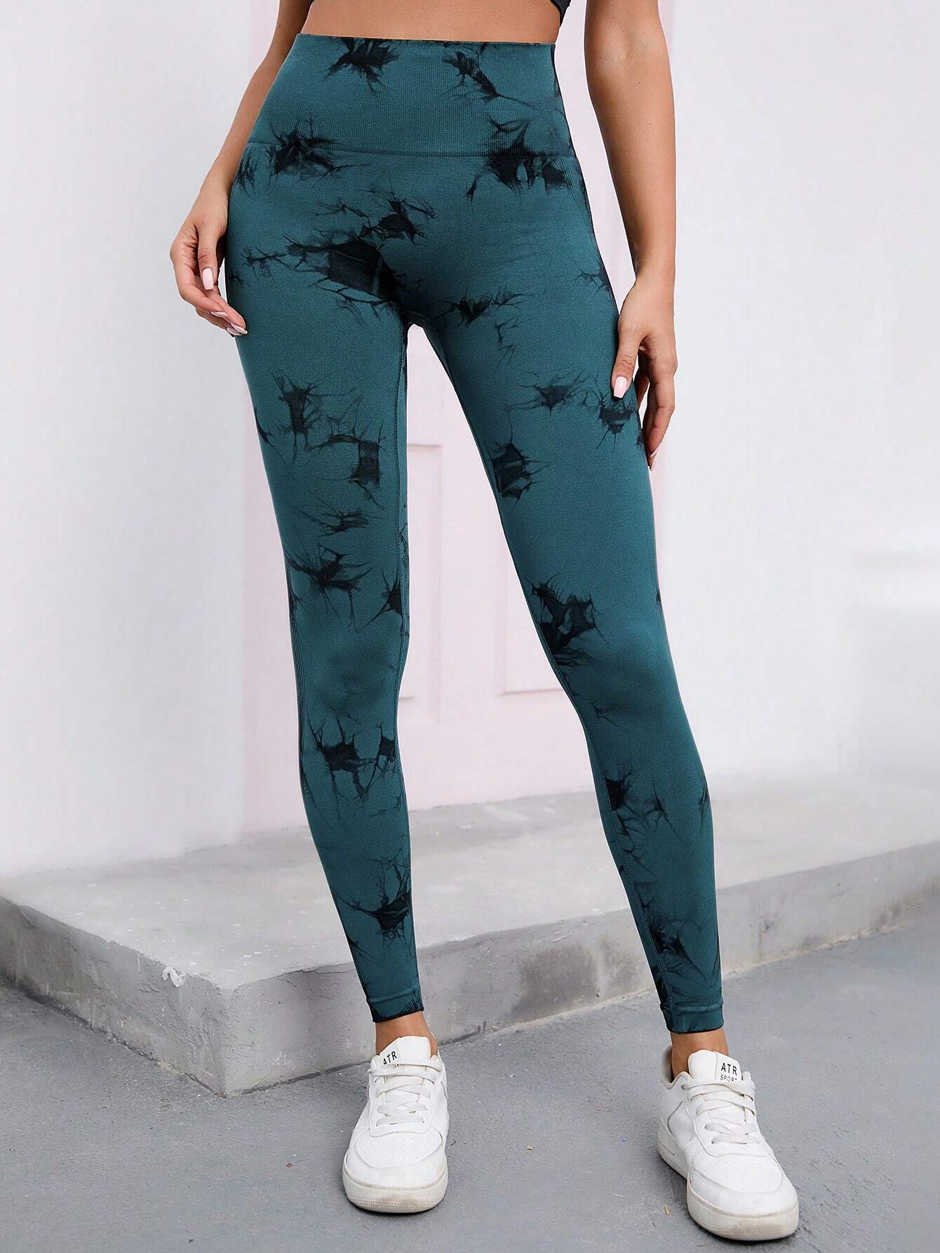 Sport Studio 6pcs Tie Dye Wideband Waist Sports Leggings