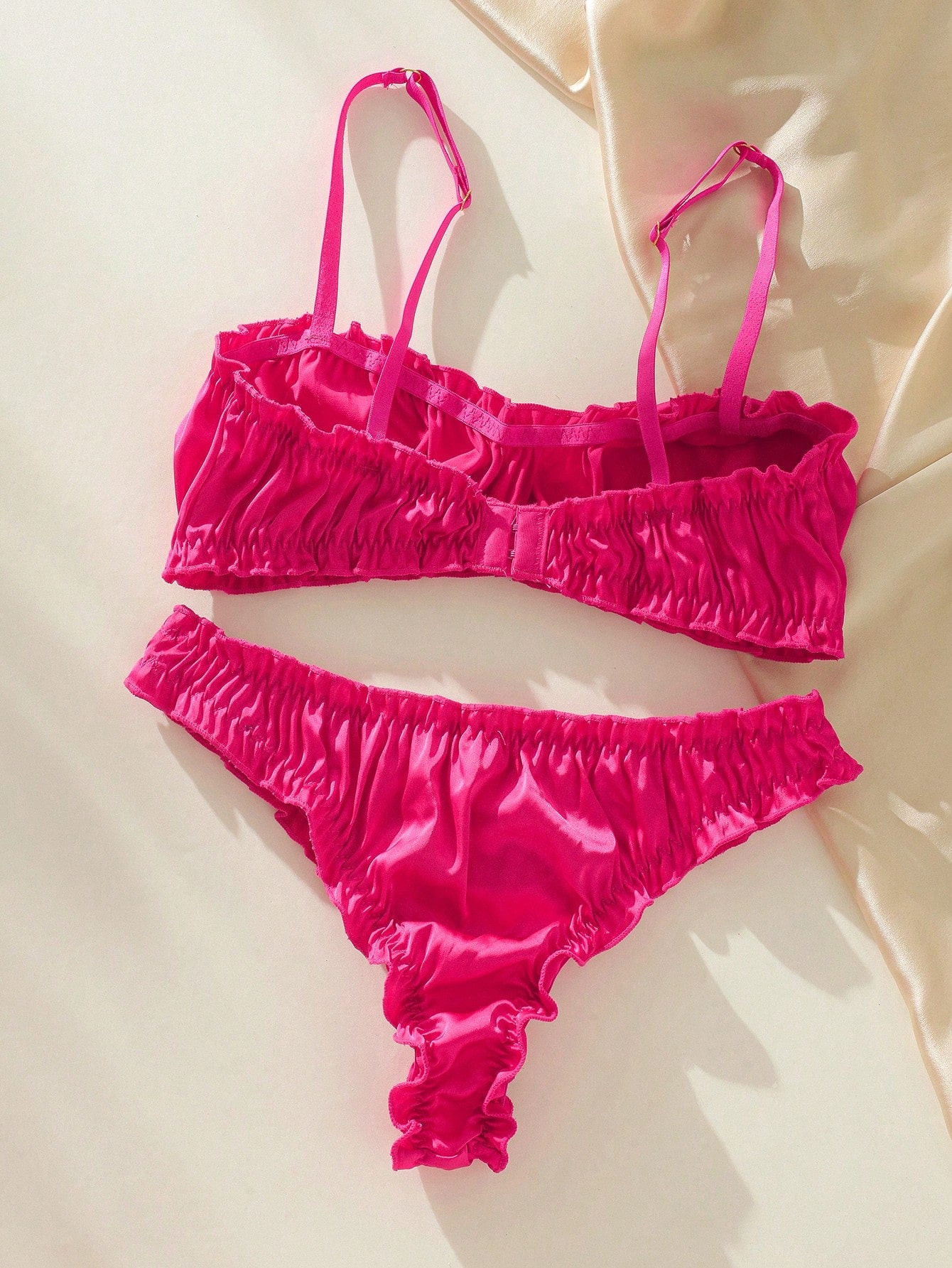 Frill Trim Satin Lingerie Set