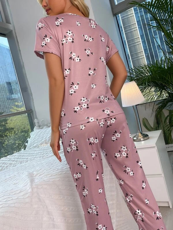 Floral Print PJ Set With Blindfold