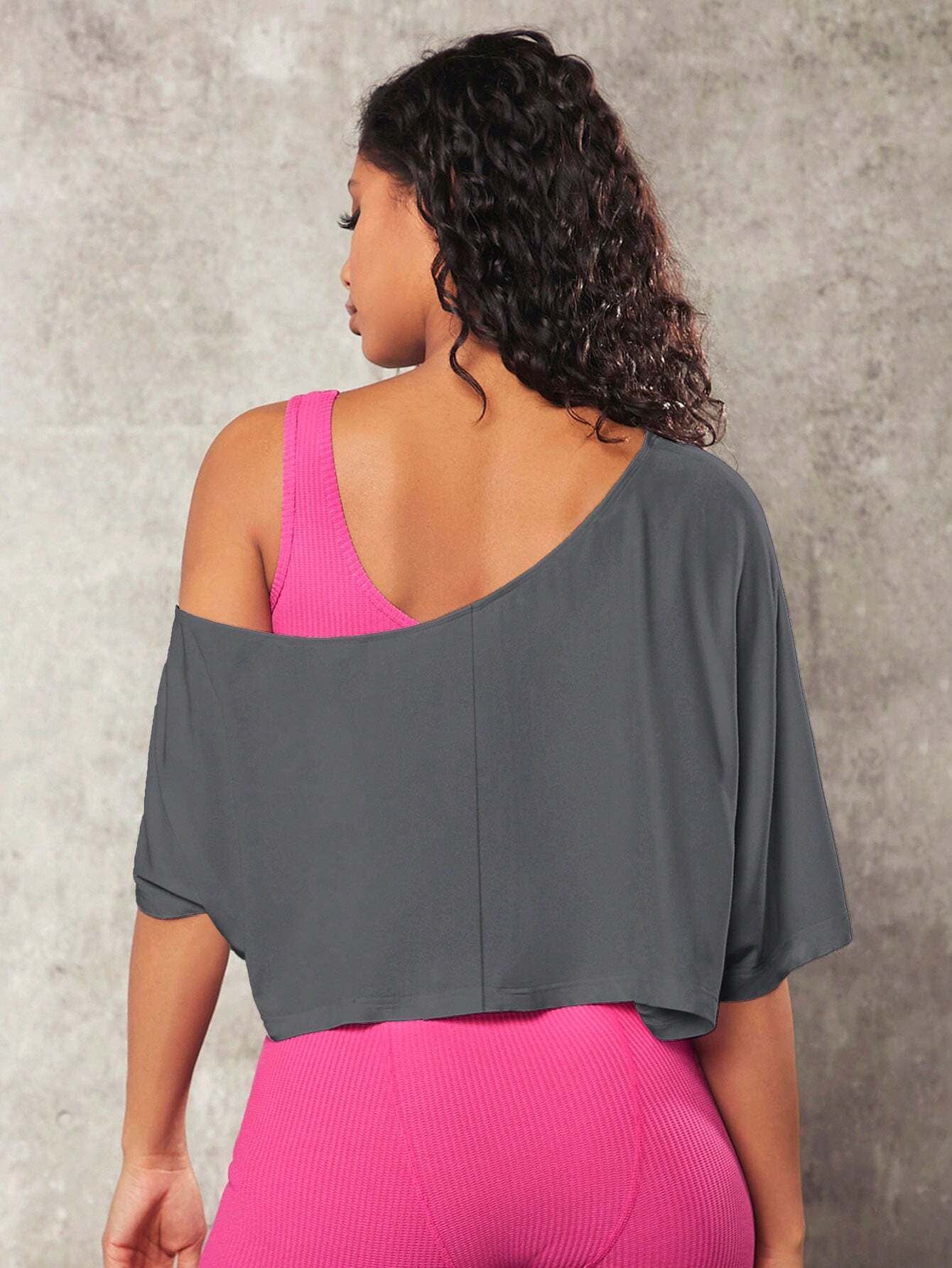 VARSITIE Asymmetrical Neck Batwing Sleeve Tee