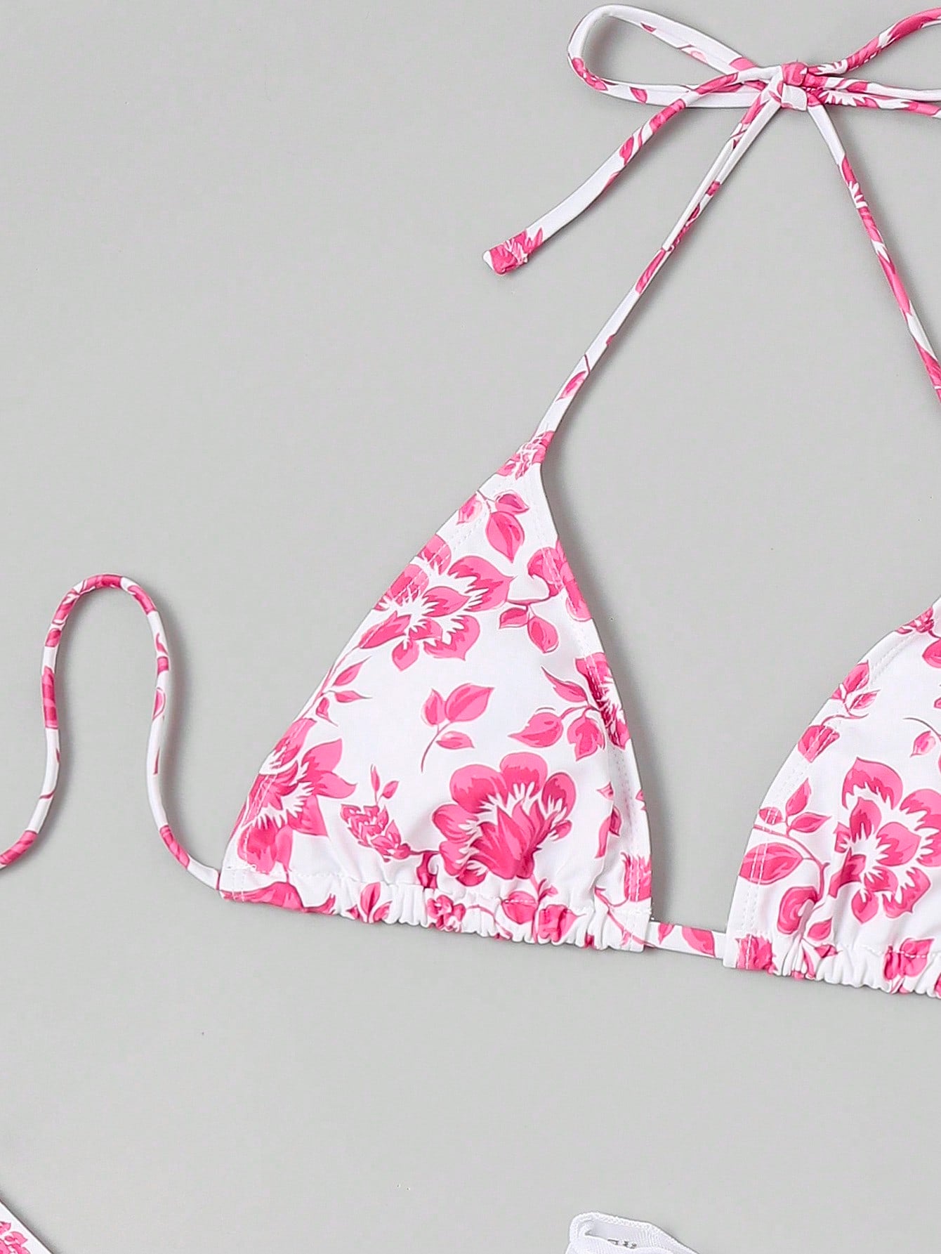 SHEIN Swim Mod Floral Print Halter Triangle Bikini Swimsuit With Beach Skirt