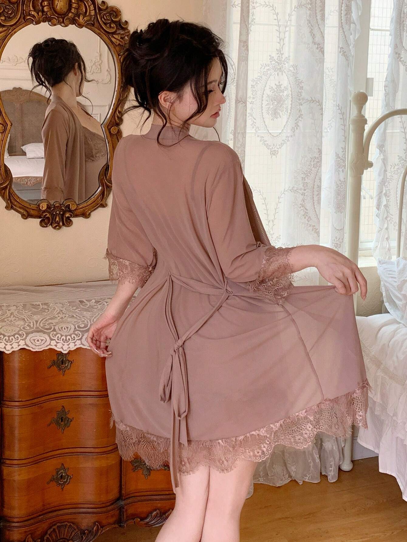 DAZY Mesh Contrast Lace Sexy Lingerie Set