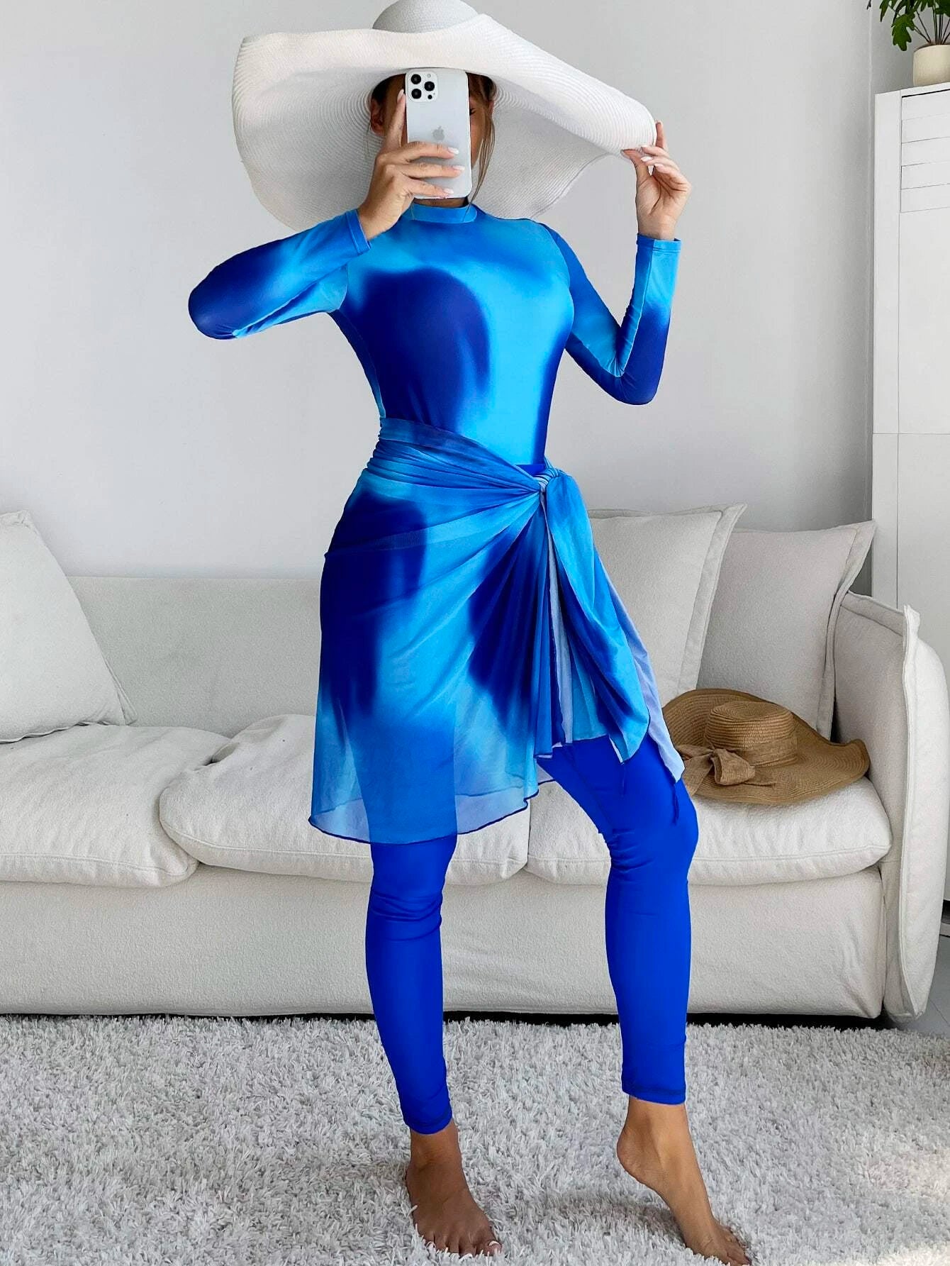 Swim Mulvari 3pack Full Body Tie Dye Long Sleeve Burkini One Piece Swimsuit &amp; Beach Skirt &amp;