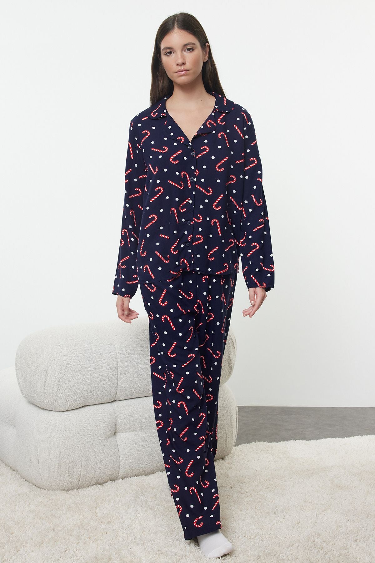 New Year's Themed Navy Viscose Pajamas Set