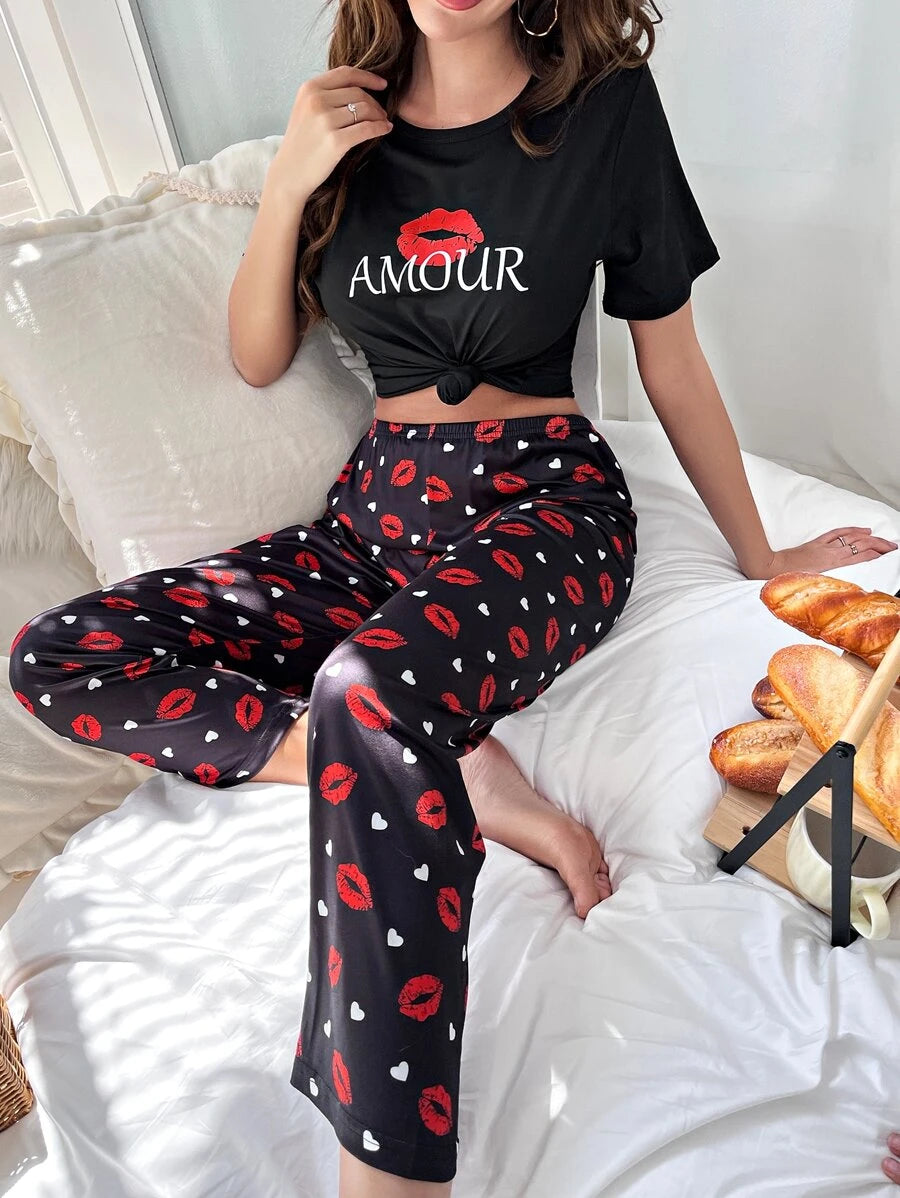 Heart &amp; Letter Graphic PJ Set