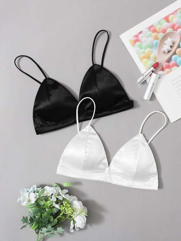 2pack Satin Triangle Bra Set Black & White