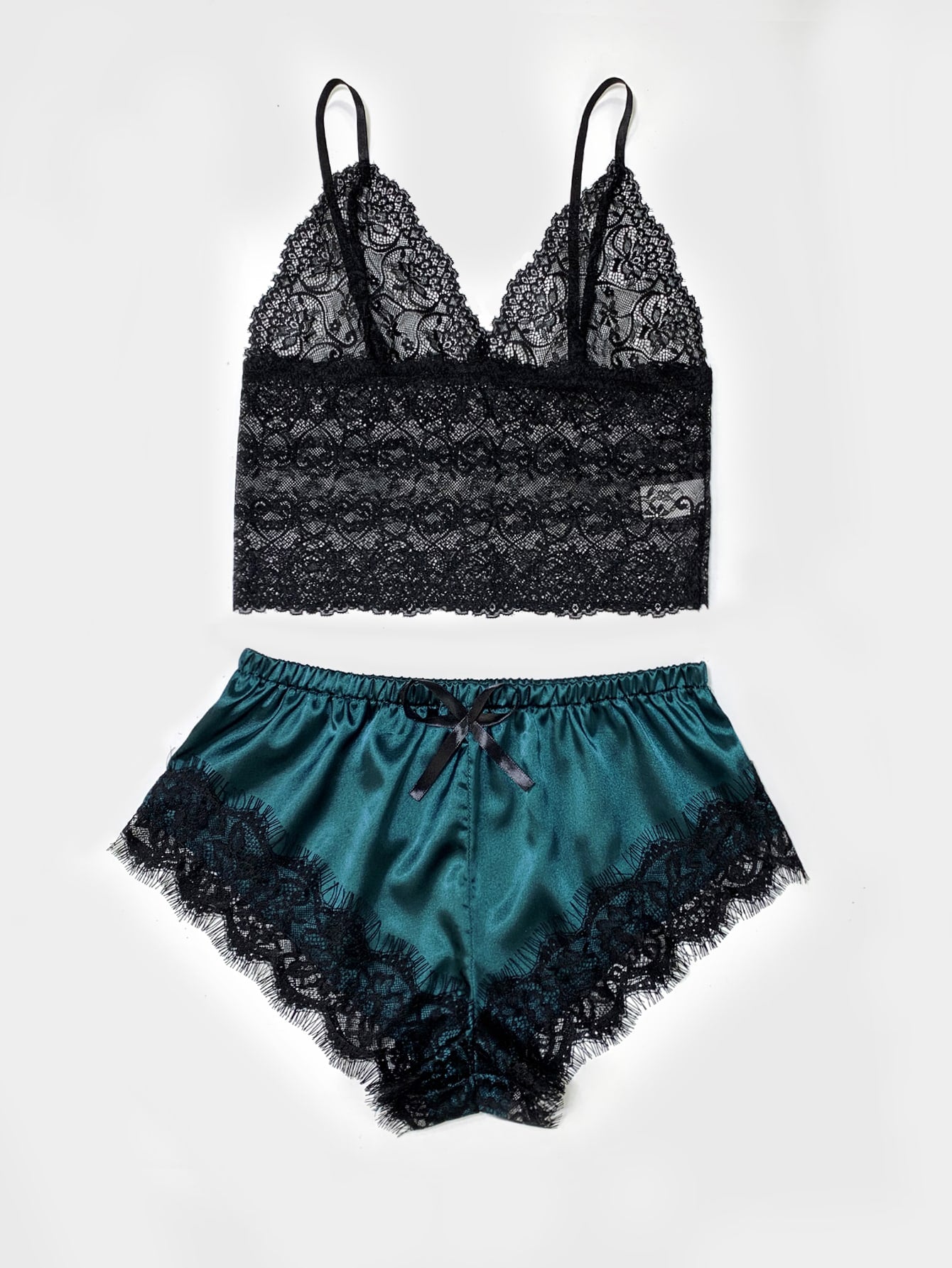 4pack Floral Lace Lingerie Set With Satin Belted Robe